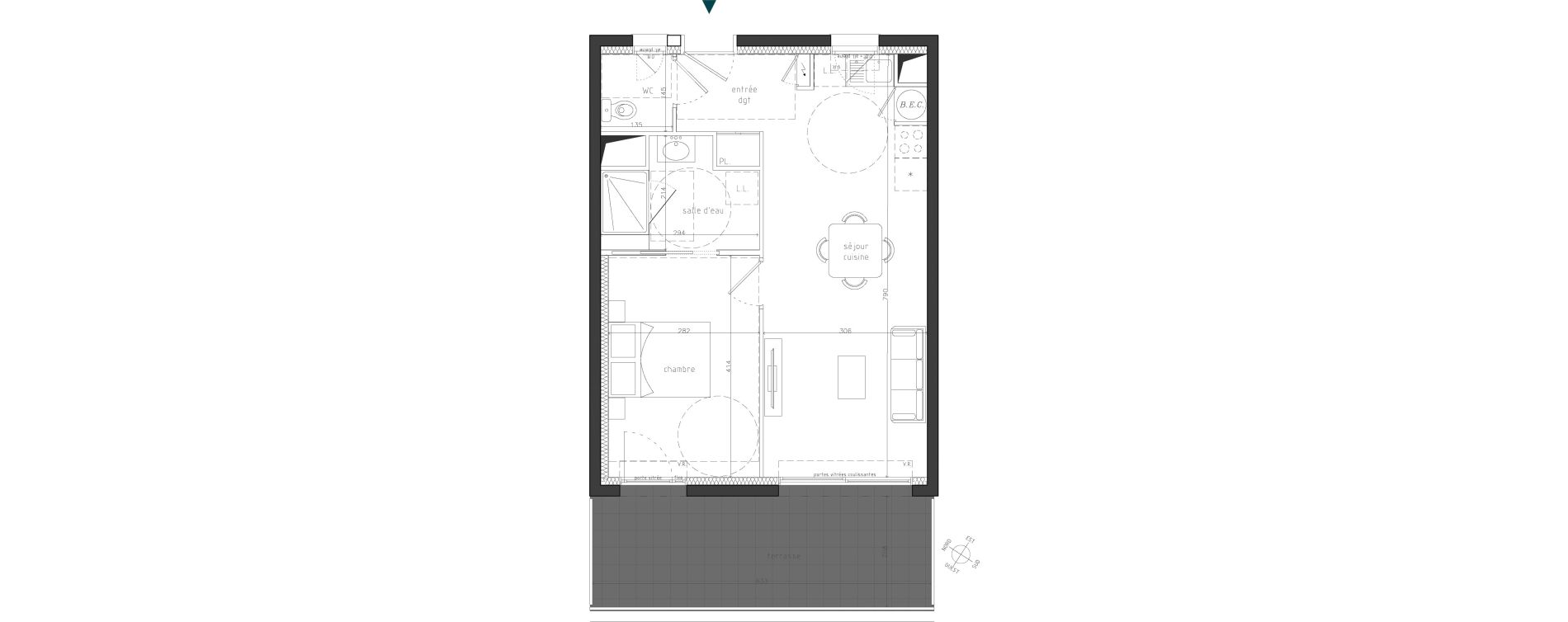 Appartement T2 de 45,30 m2 &agrave; Guipavas Coataudon - moulin blanc