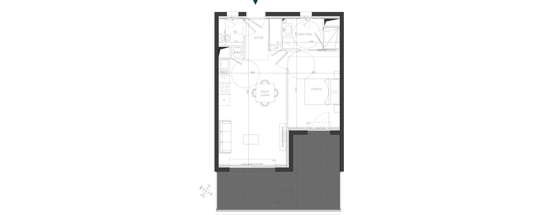 Appartement T2 de 43,85 m2 &agrave; Guipavas Coataudon - moulin blanc