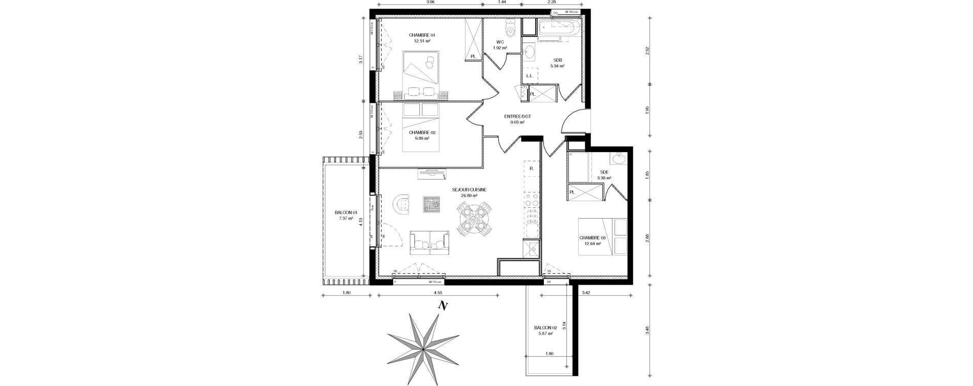 Appartement T4 de 81,59 m2 &agrave; Landerneau Centre