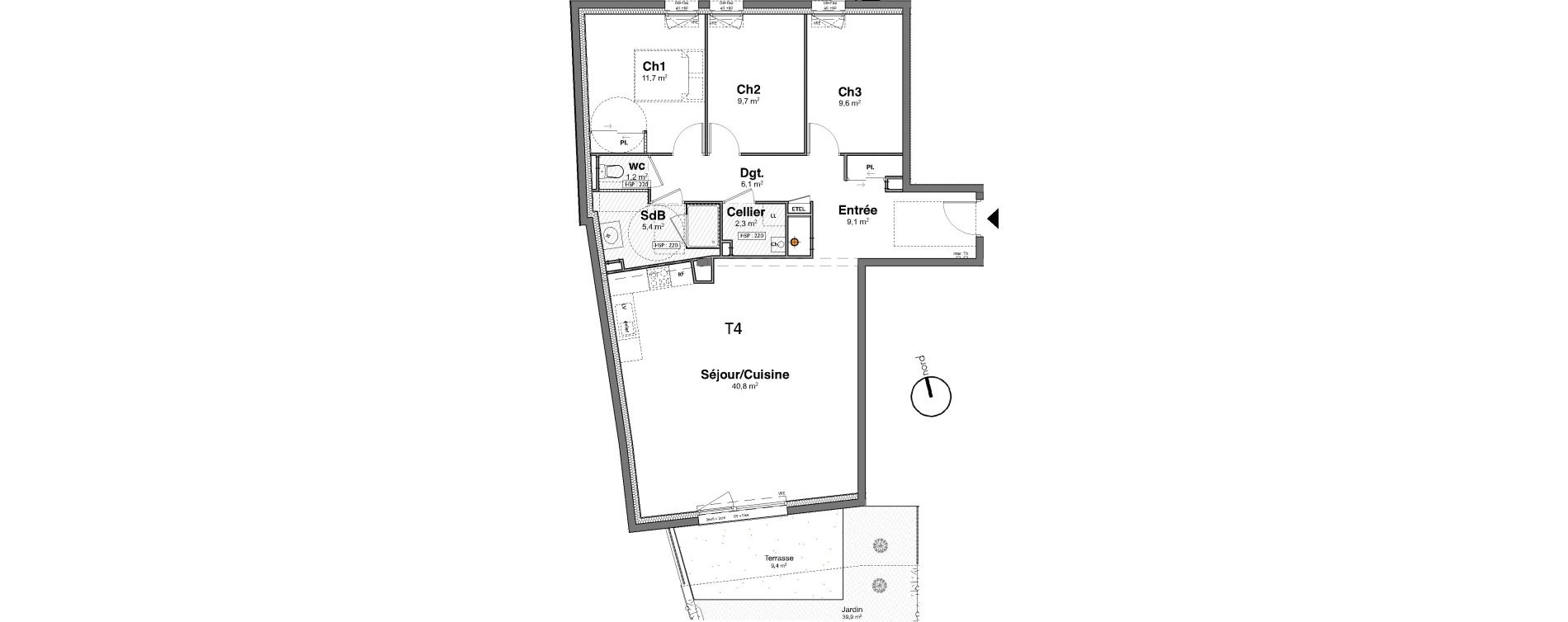Appartement T4 de 95,90 m2 au Relecq-Kerhuon Centre