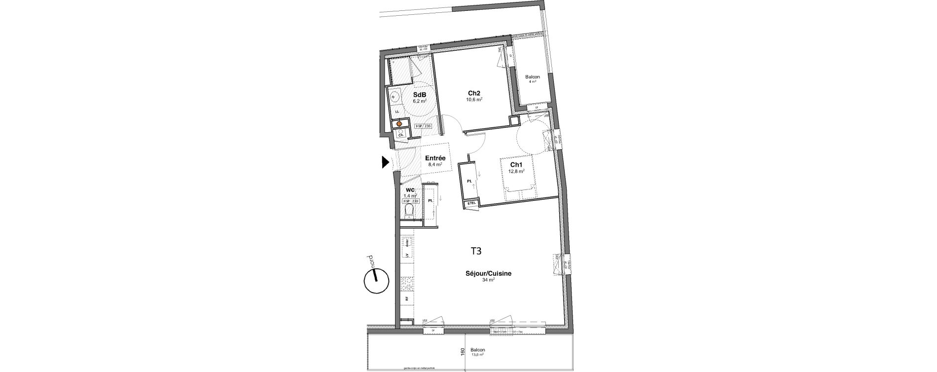 Appartement T3 de 73,40 m2 au Relecq-Kerhuon Centre