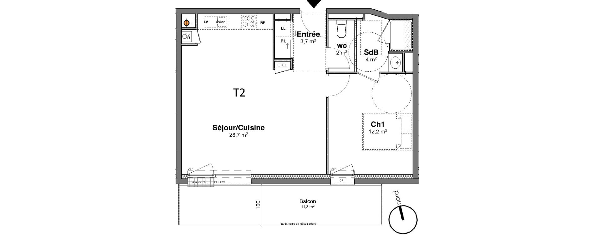 Appartement T2 de 50,60 m2 au Relecq-Kerhuon Centre