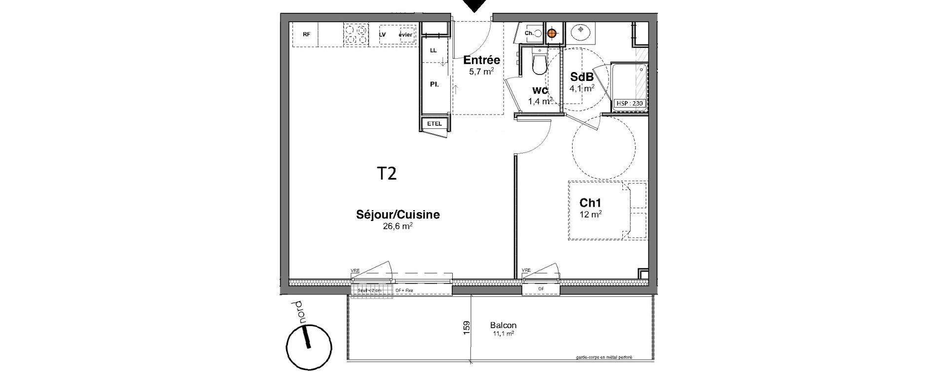 Appartement T2 de 49,80 m2 au Relecq-Kerhuon Centre