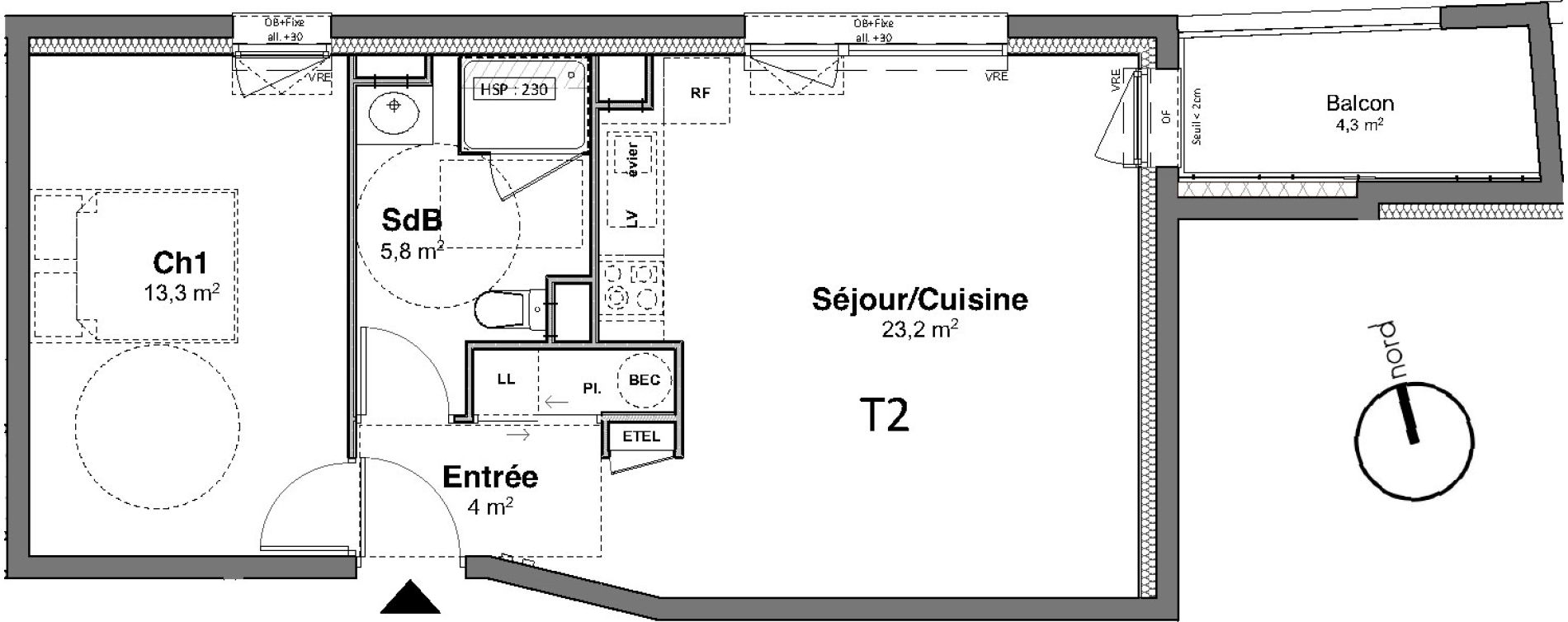 Appartement T2 de 46,30 m2 au Relecq-Kerhuon Centre