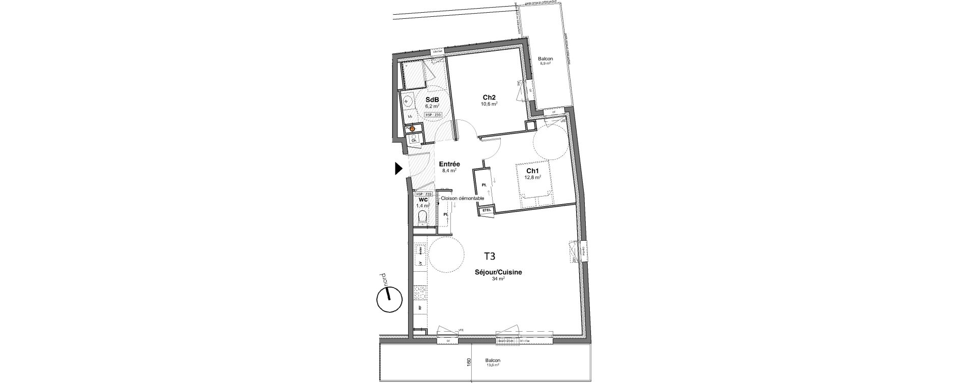 Appartement T3 de 73,40 m2 au Relecq-Kerhuon Centre