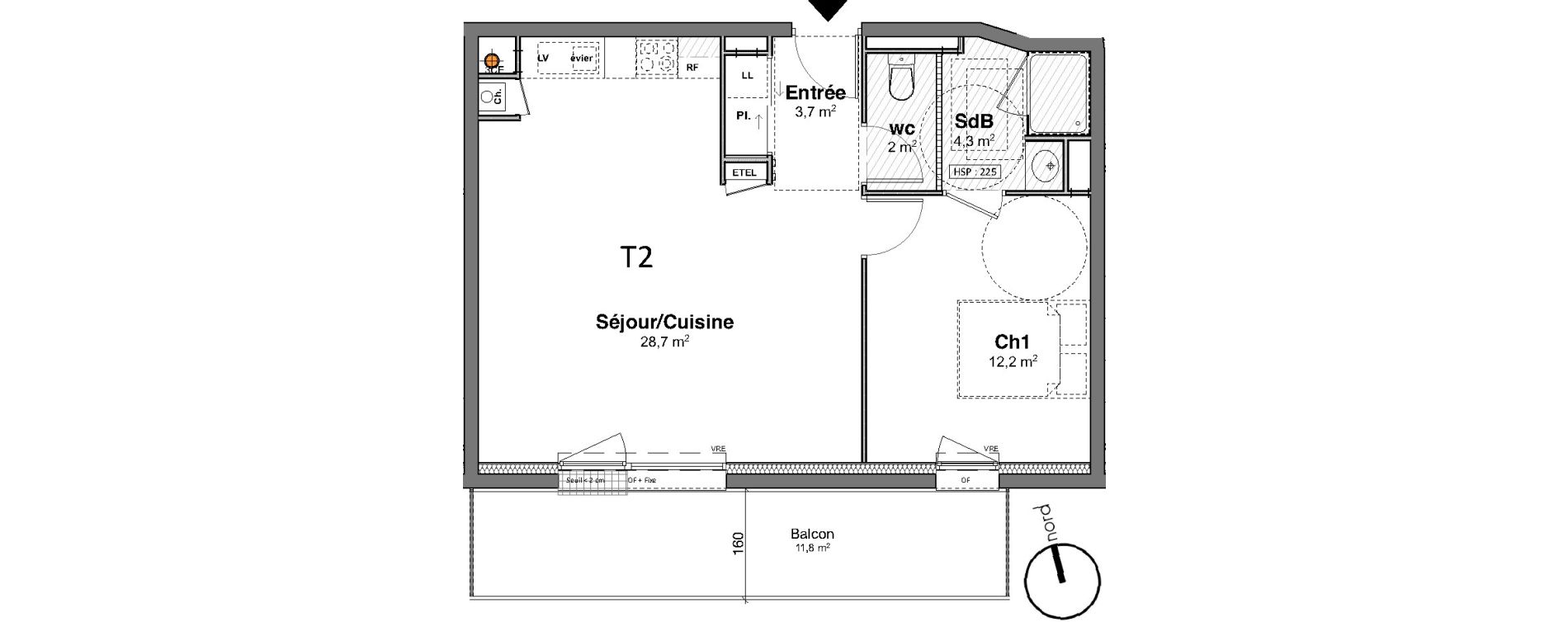 Appartement T2 de 50,90 m2 au Relecq-Kerhuon Centre
