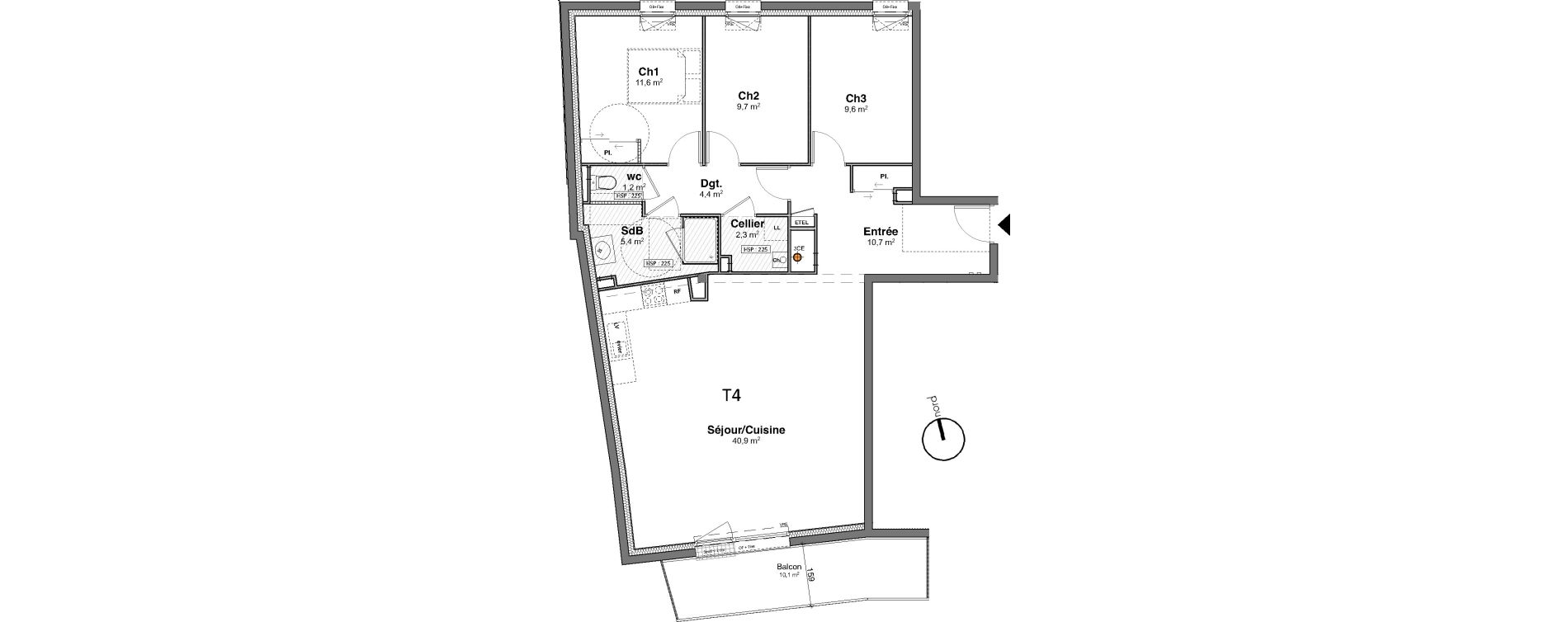 Appartement T4 de 95,80 m2 au Relecq-Kerhuon Centre