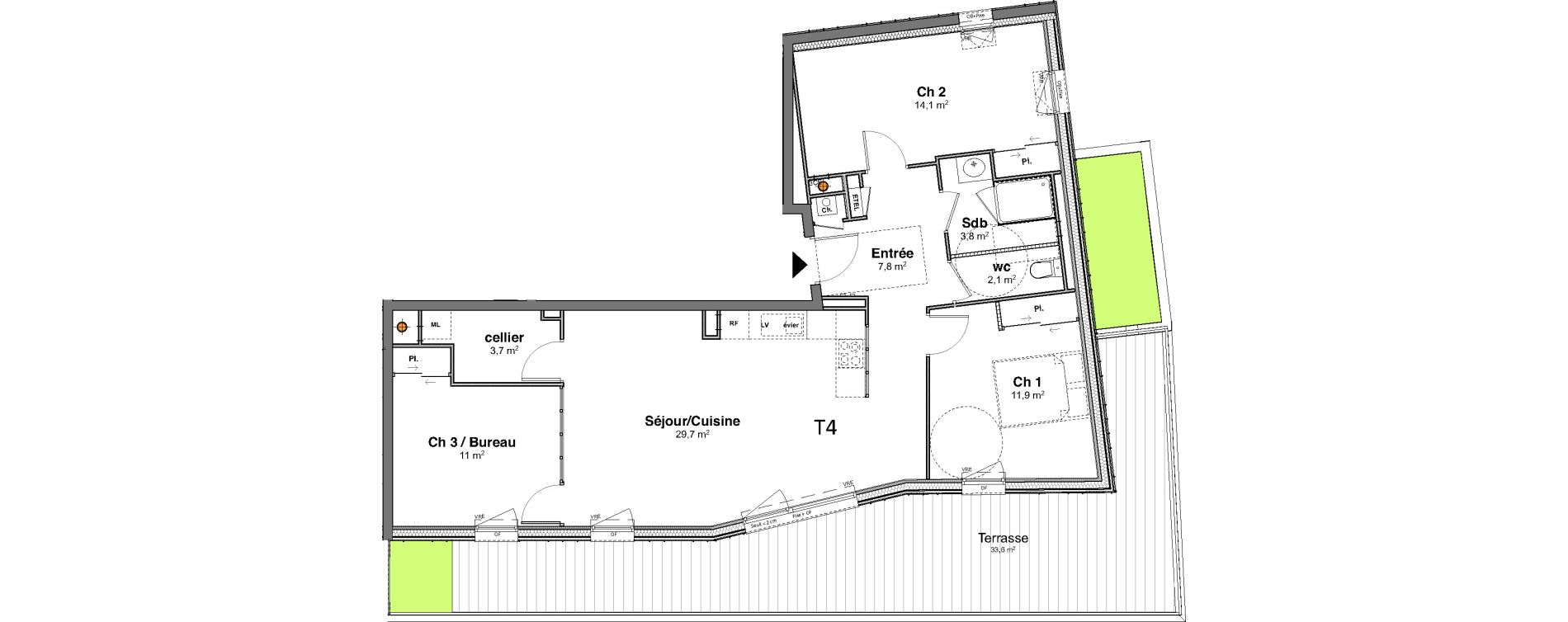 Appartement T3 de 84,10 m2 au Relecq-Kerhuon Centre