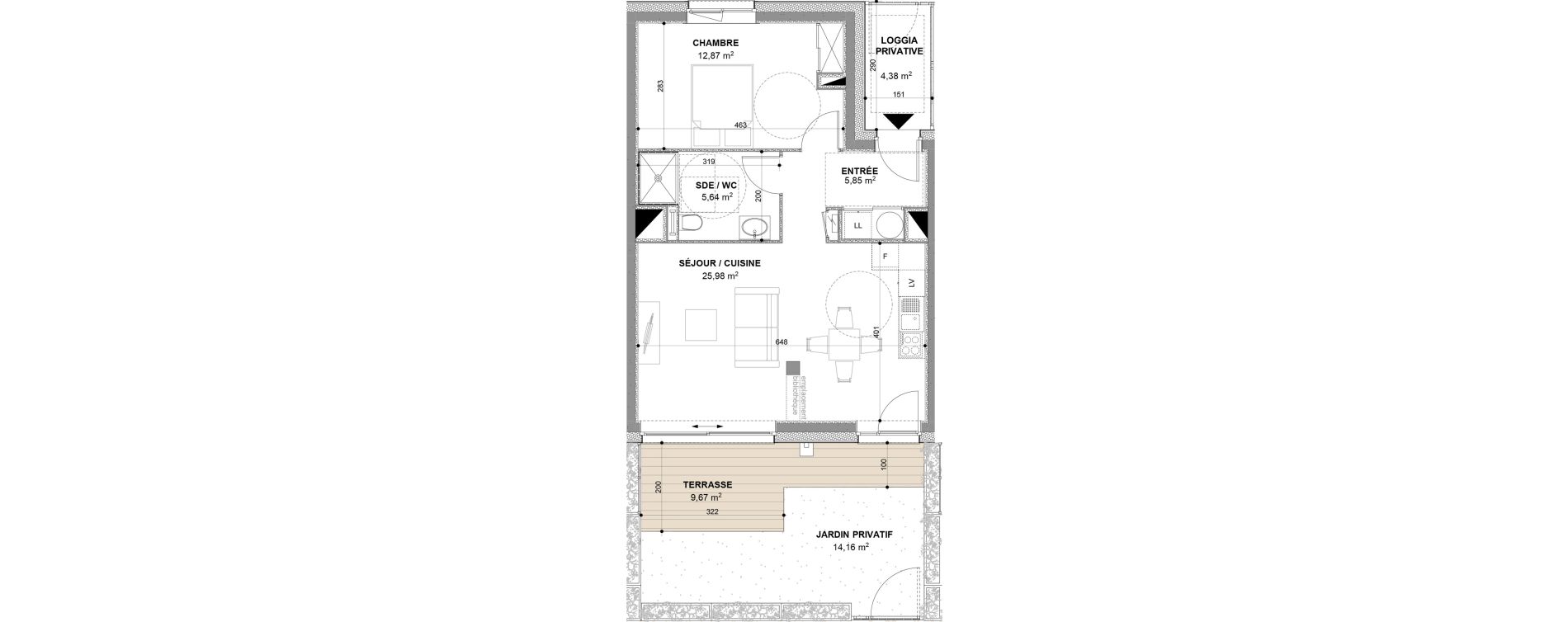 Appartement T2 de 50,34 m2 au Relecq-Kerhuon Pont de l iroise rocade sud