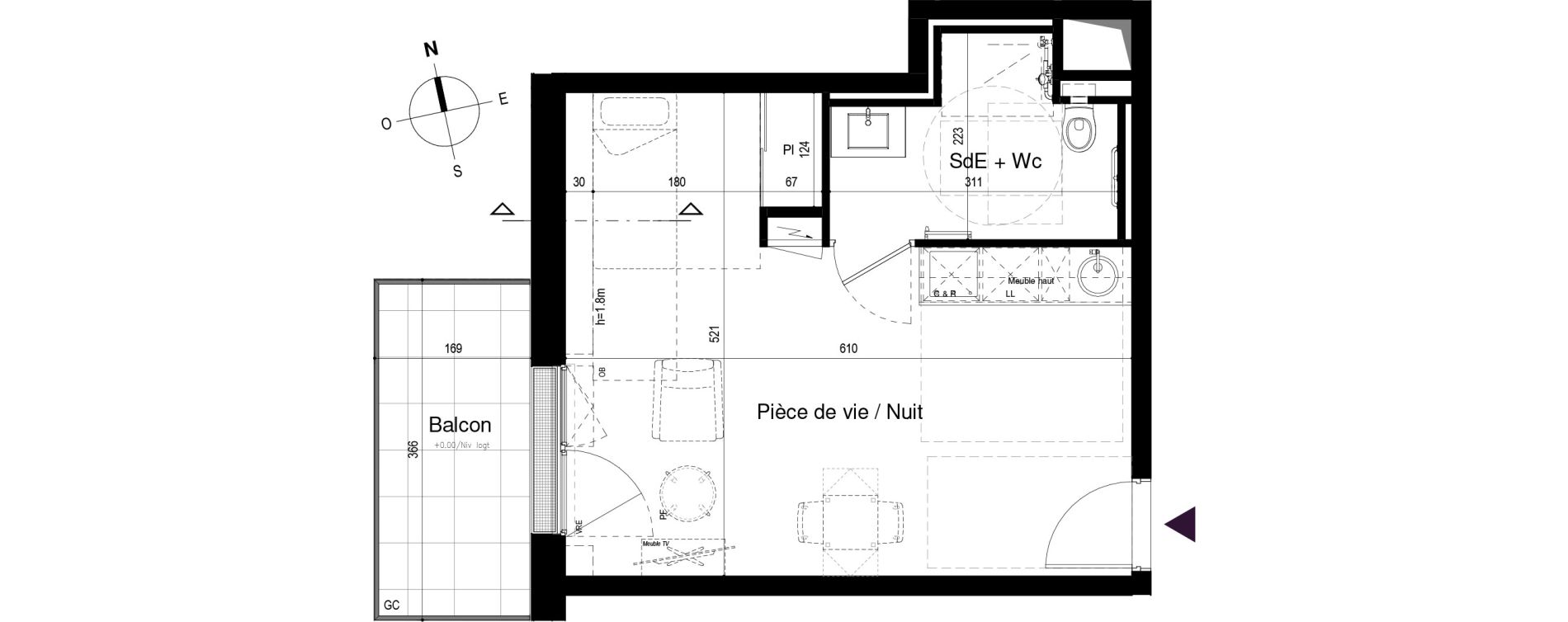 Appartement T1 meubl&eacute; de 31,44 m2 &agrave; Loctudy Centre