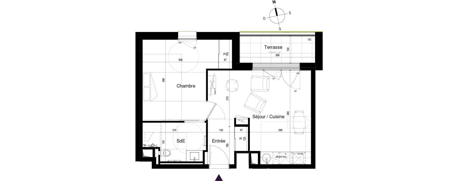 Appartement T2 meubl&eacute; de 41,42 m2 &agrave; Loctudy Centre