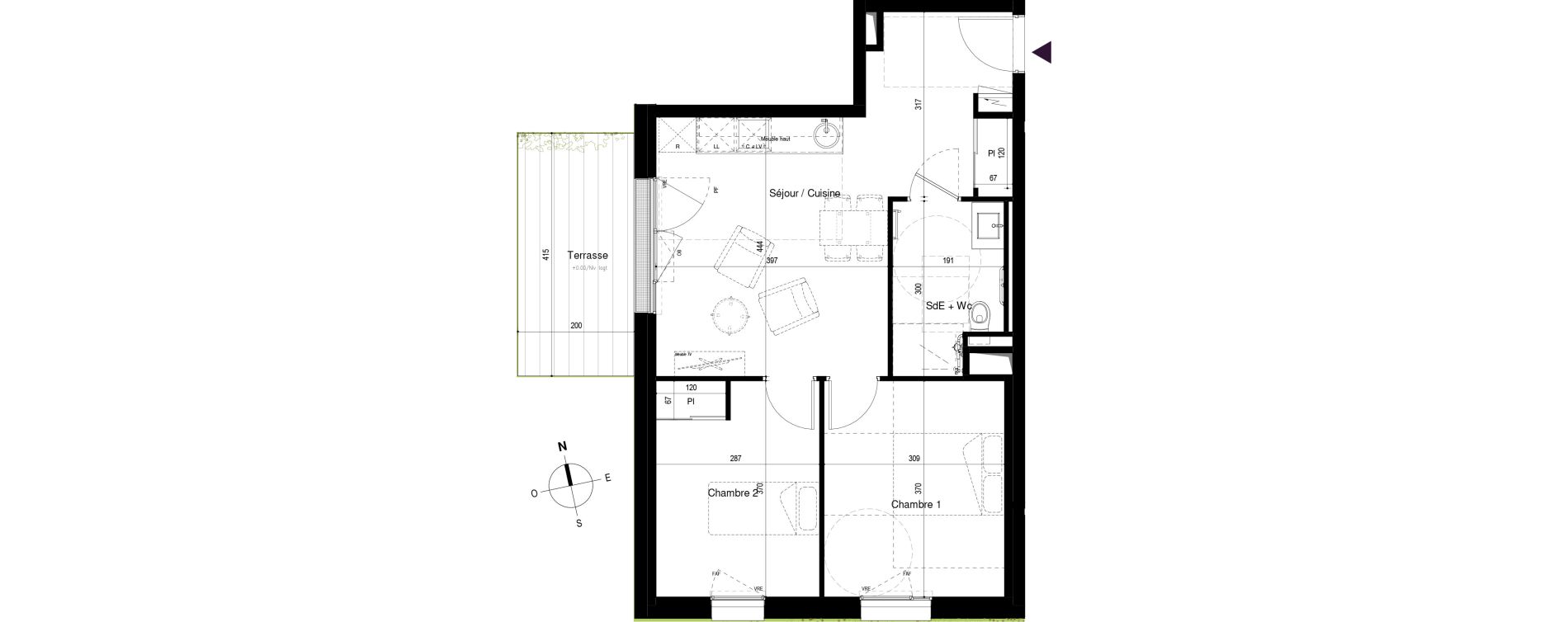 Appartement T3 meubl&eacute; de 51,53 m2 &agrave; Loctudy Centre