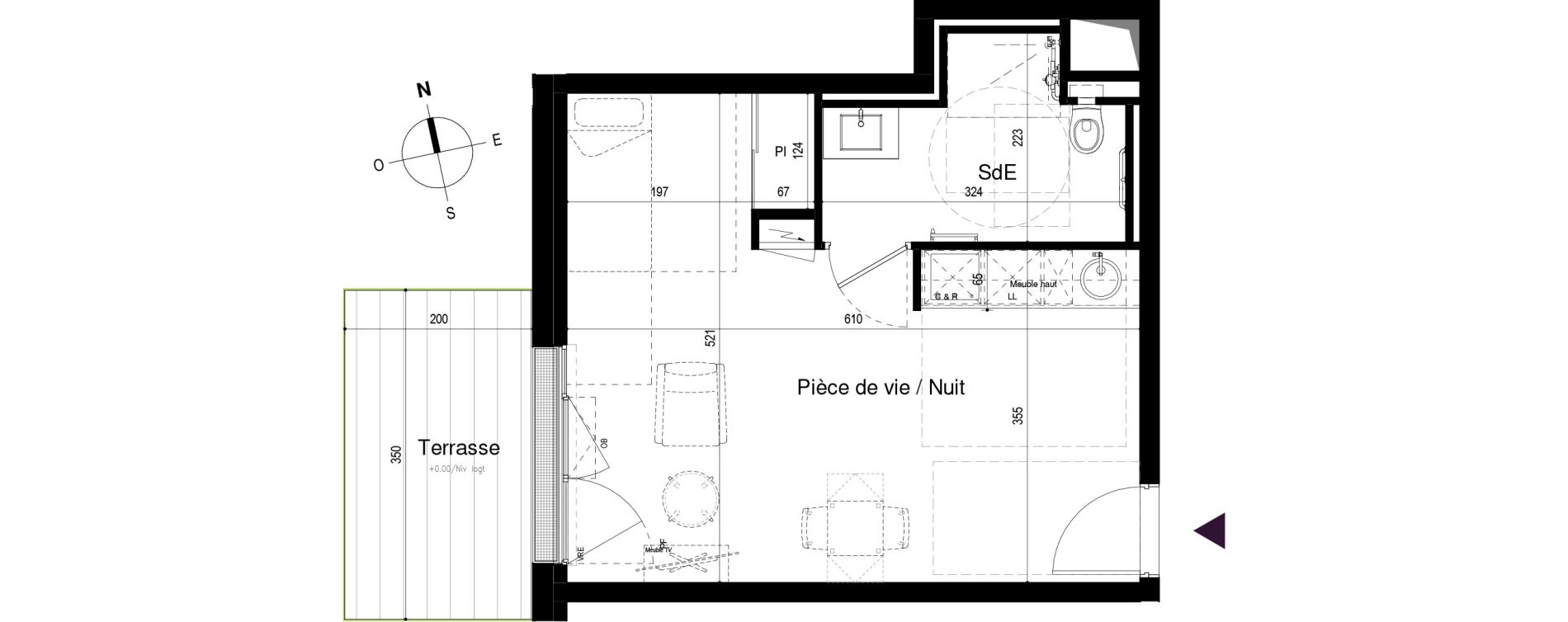 Appartement T1 meubl&eacute; de 31,35 m2 &agrave; Loctudy Centre