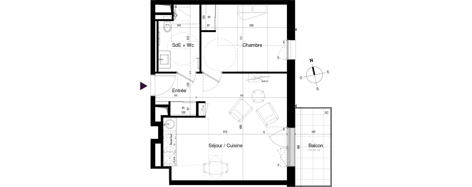 Appartement T2 meubl&eacute; de 45,88 m2 &agrave; Loctudy Centre