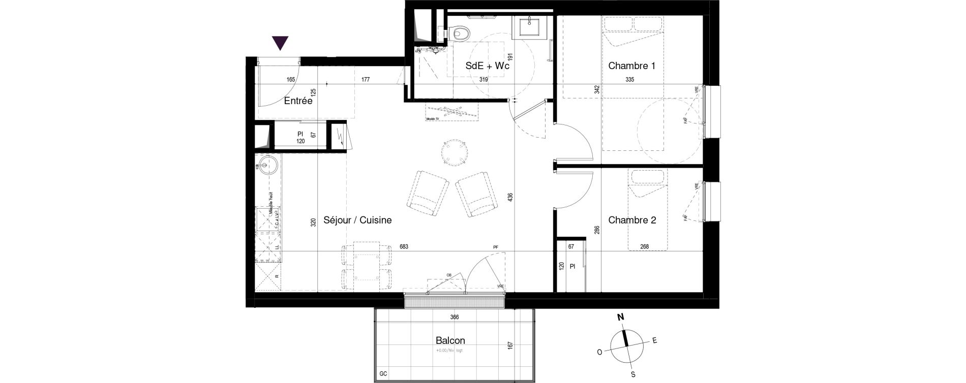 Appartement T3 meubl&eacute; de 58,49 m2 &agrave; Loctudy Centre