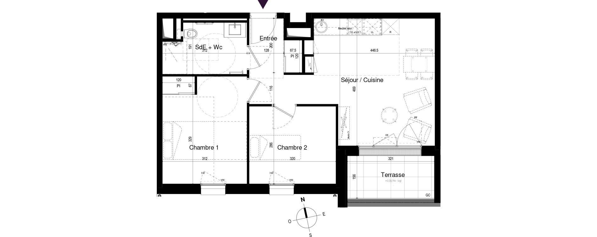 Appartement T3 meubl&eacute; de 52,70 m2 &agrave; Loctudy Centre