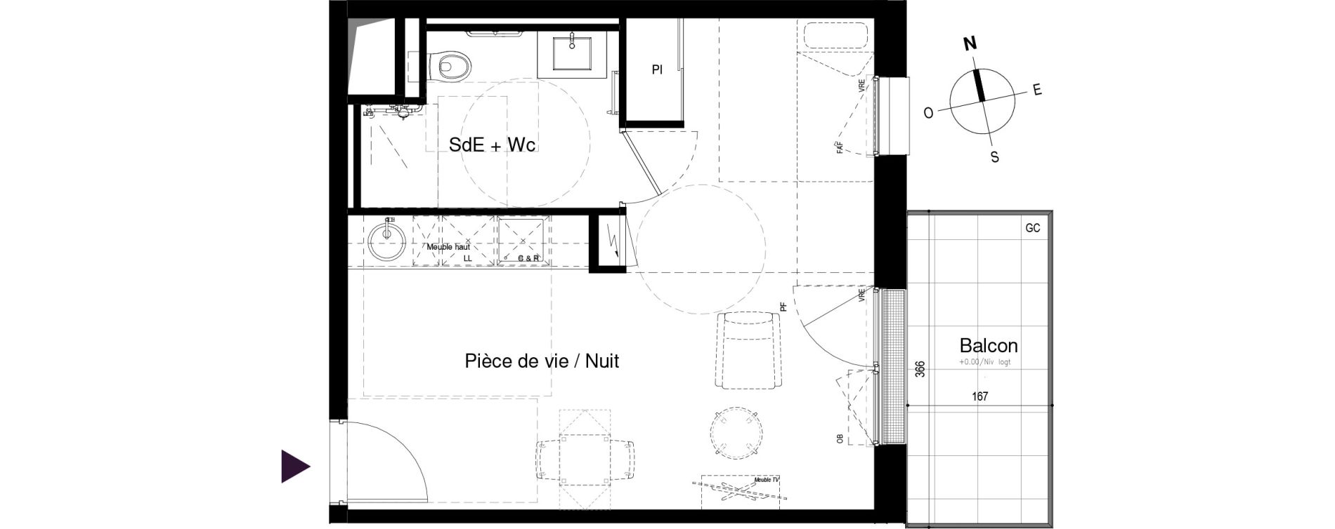 Appartement T1 meubl&eacute; de 32,63 m2 &agrave; Loctudy Centre