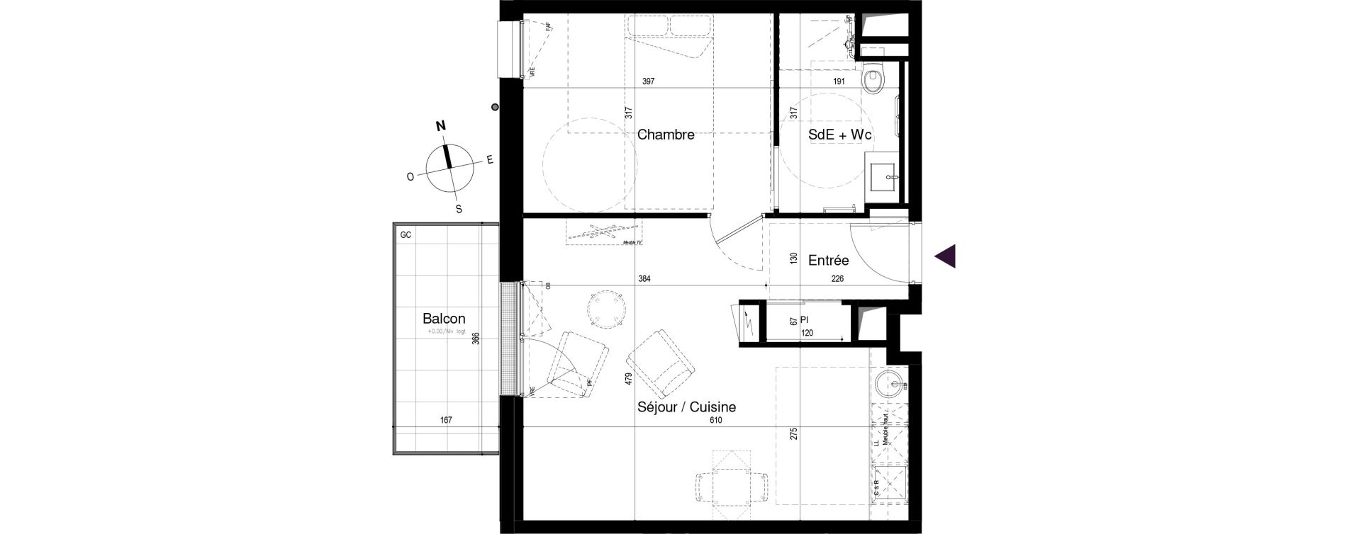 Appartement T2 meubl&eacute; de 46,16 m2 &agrave; Loctudy Centre