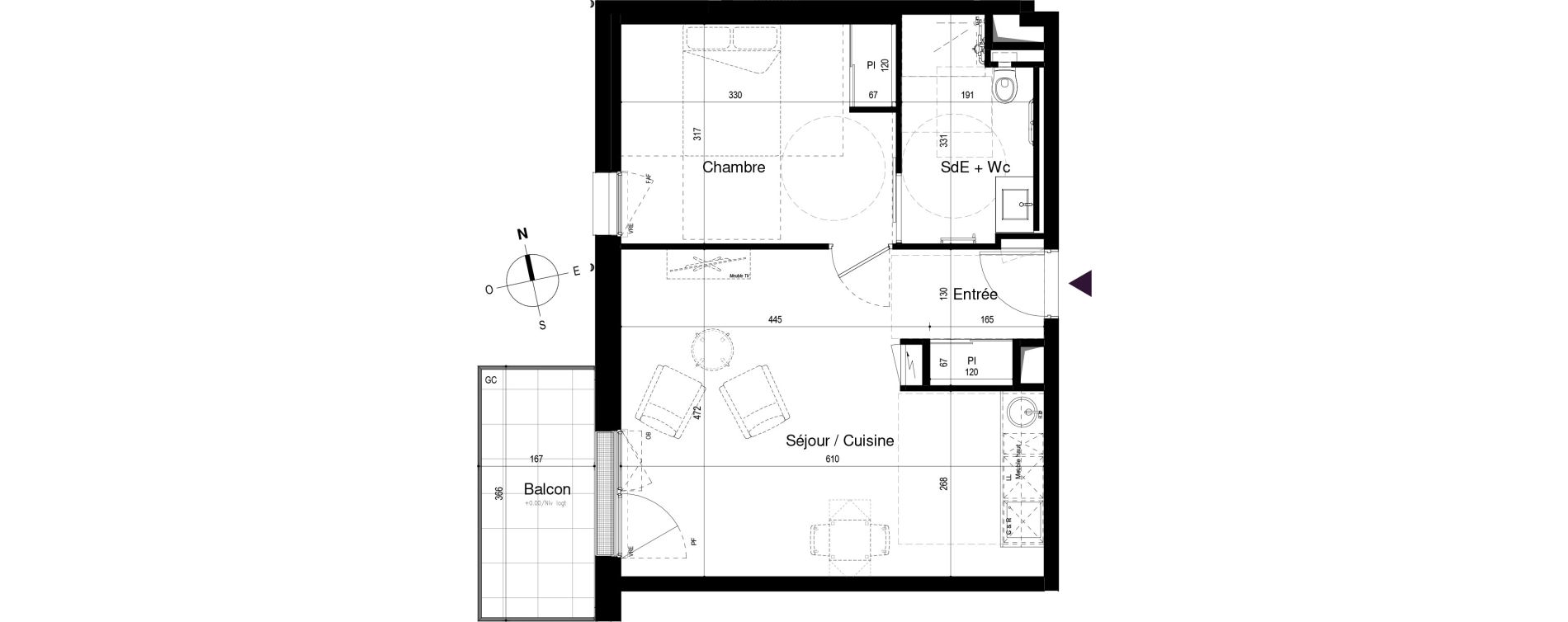 Appartement T2 meubl&eacute; de 46,42 m2 &agrave; Loctudy Centre