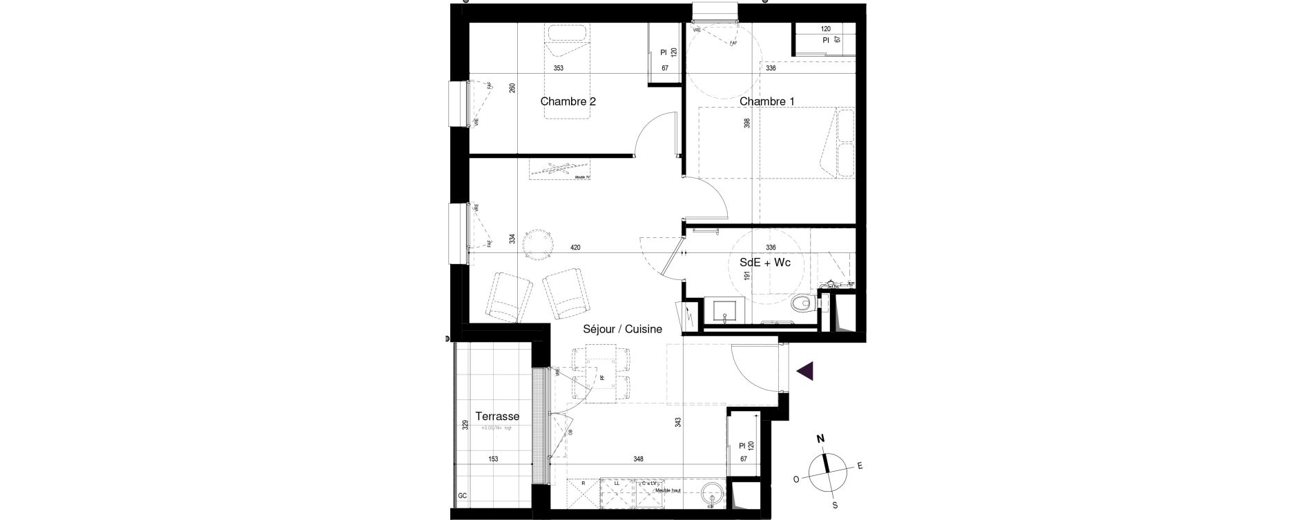 Appartement T3 meubl&eacute; de 58,51 m2 &agrave; Loctudy Centre