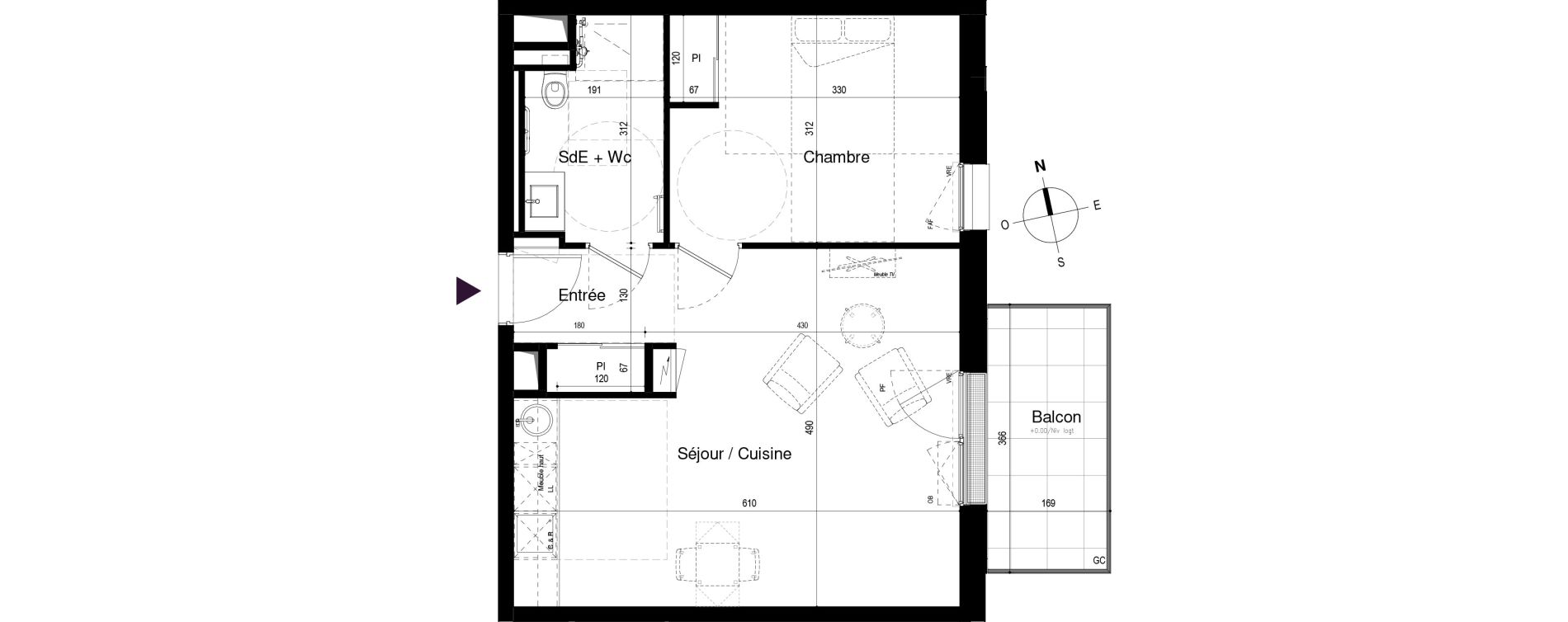 Appartement T2 meubl&eacute; de 46,93 m2 &agrave; Loctudy Centre