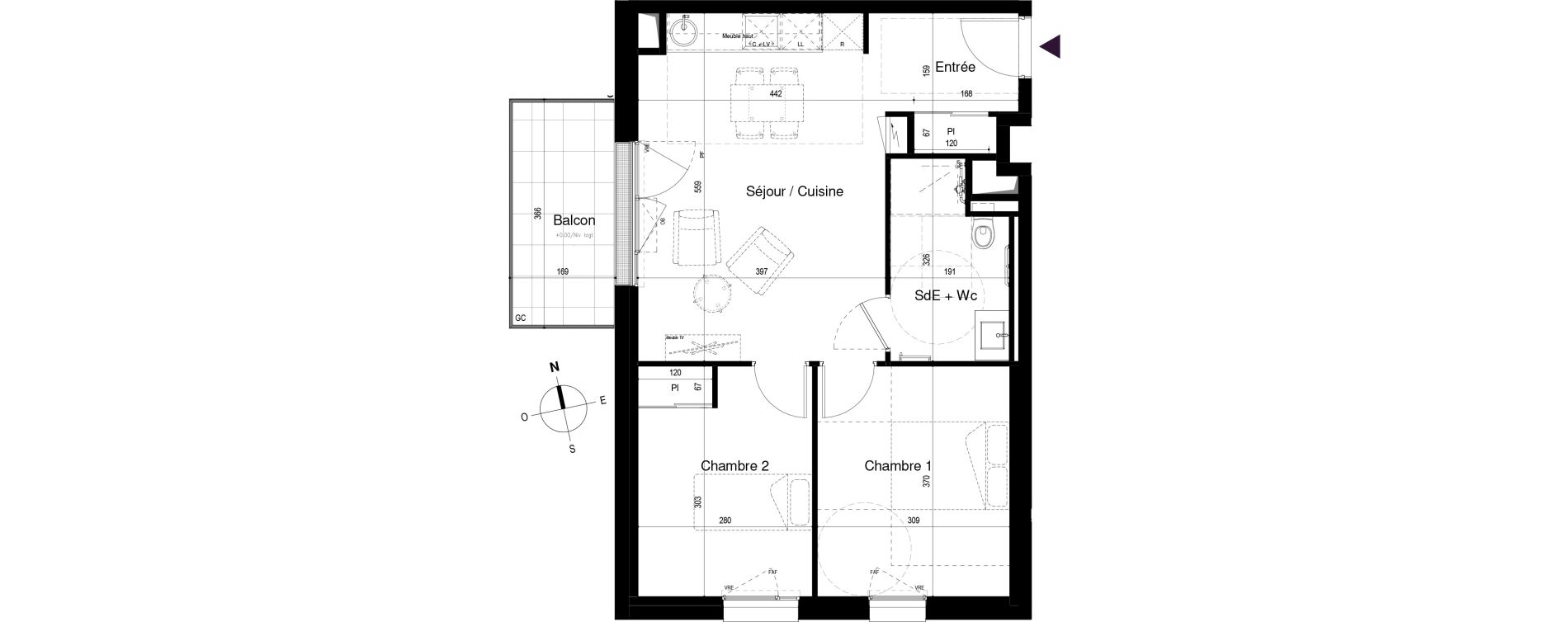 Appartement T3 meubl&eacute; de 53,43 m2 &agrave; Loctudy Centre