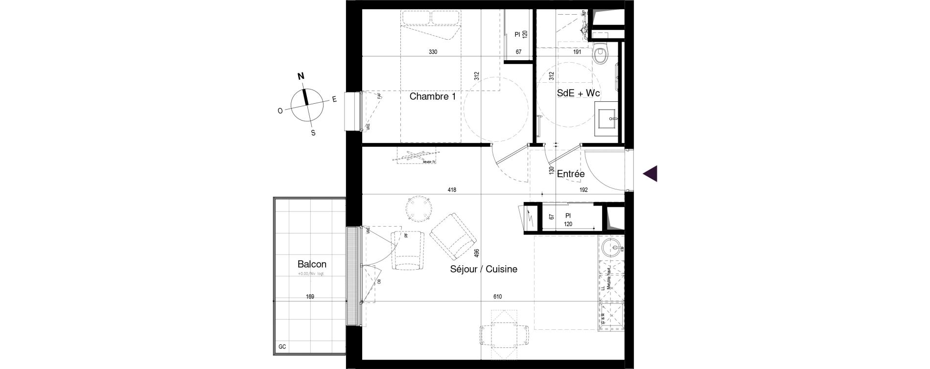Appartement T2 meubl&eacute; de 47,22 m2 &agrave; Loctudy Centre