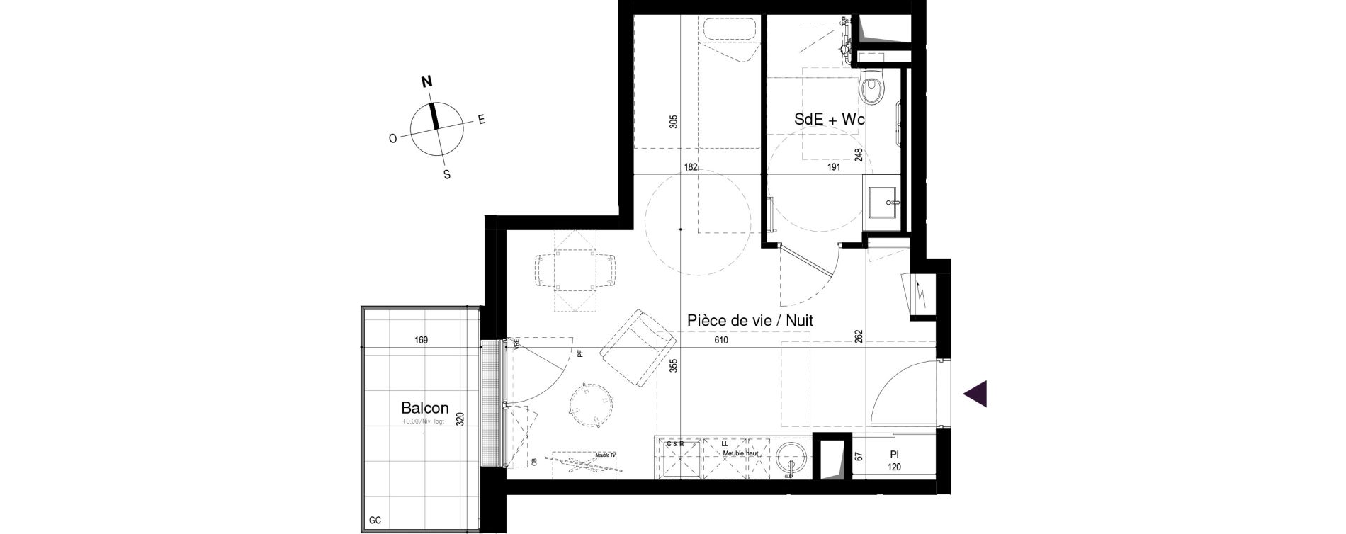 Appartement T1 meubl&eacute; de 31,49 m2 &agrave; Loctudy Centre