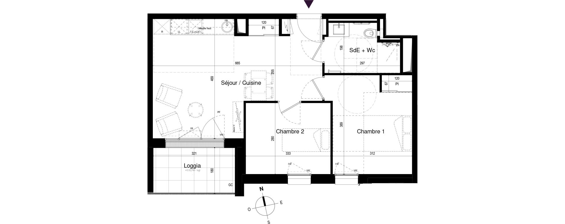 Appartement T3 meubl&eacute; de 52,96 m2 &agrave; Loctudy Centre