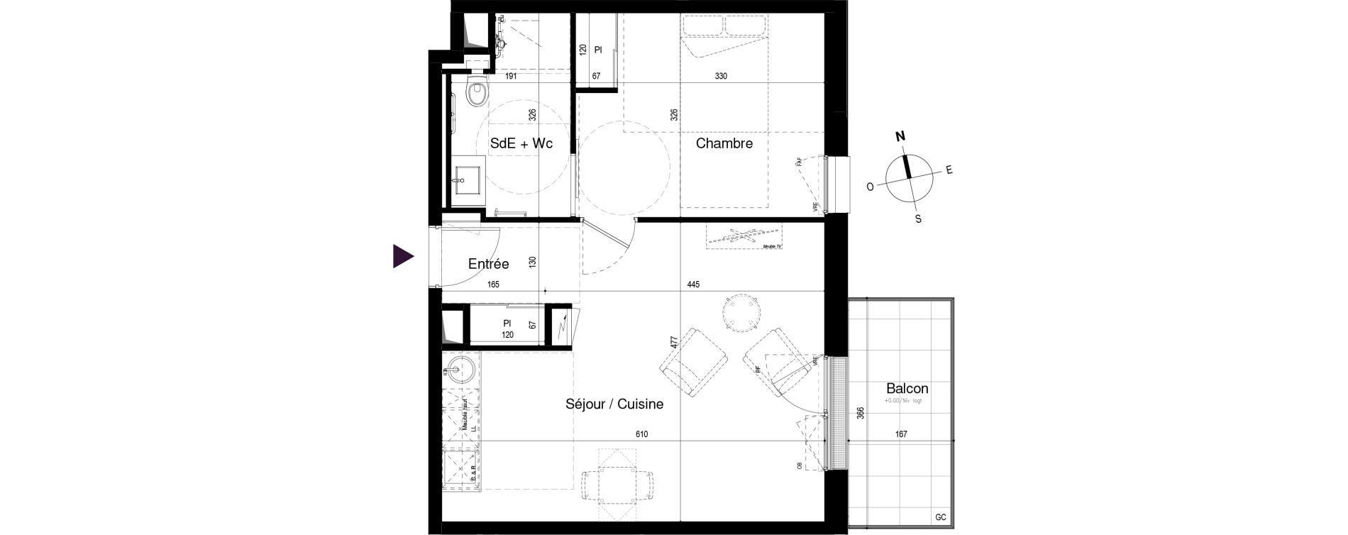 Appartement T2 meubl&eacute; de 46,84 m2 &agrave; Loctudy Centre