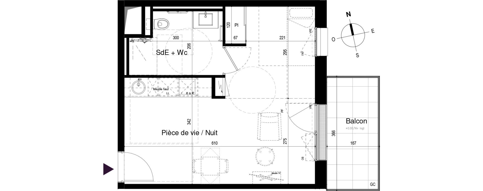 Appartement T1 meubl&eacute; de 32,63 m2 &agrave; Loctudy Centre