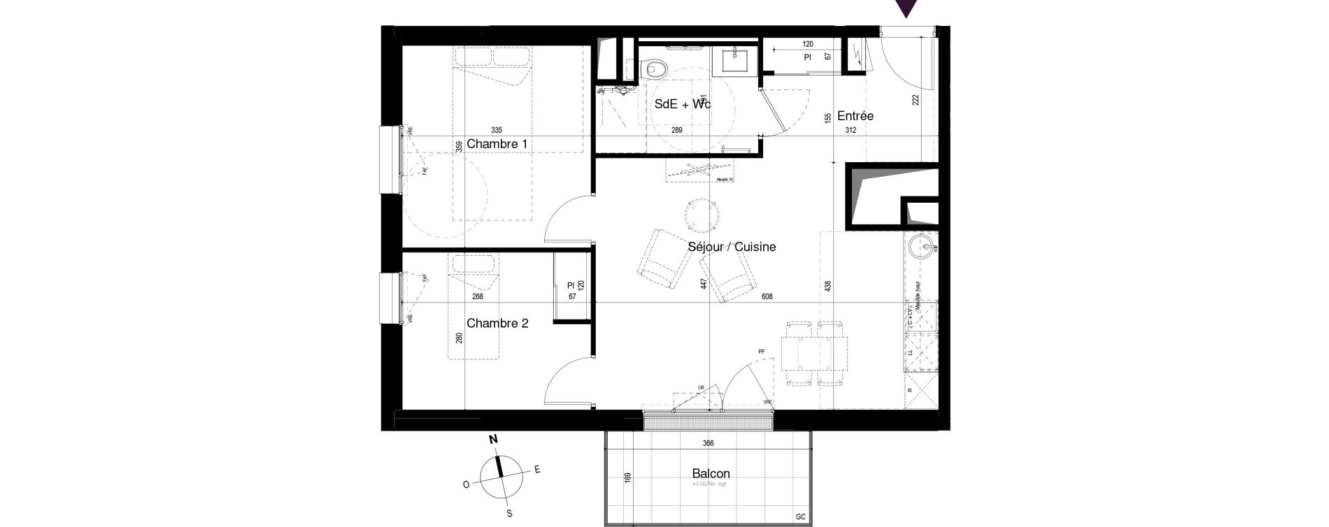 Appartement T3 meubl&eacute; de 57,89 m2 &agrave; Loctudy Centre