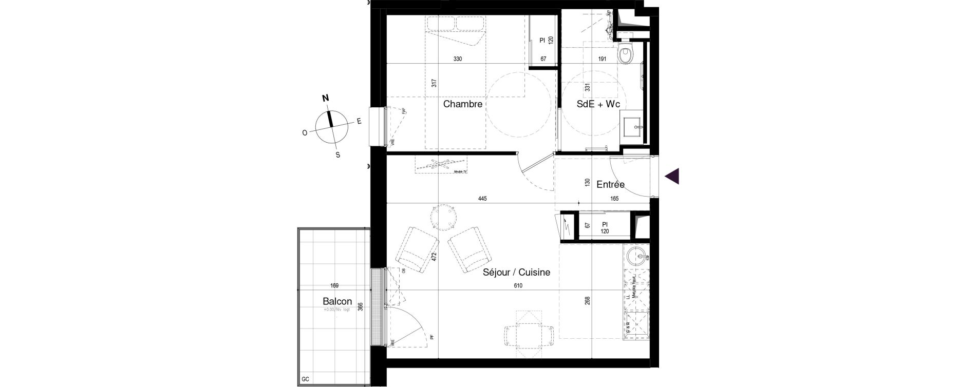 Appartement T2 meubl&eacute; de 46,42 m2 &agrave; Loctudy Centre