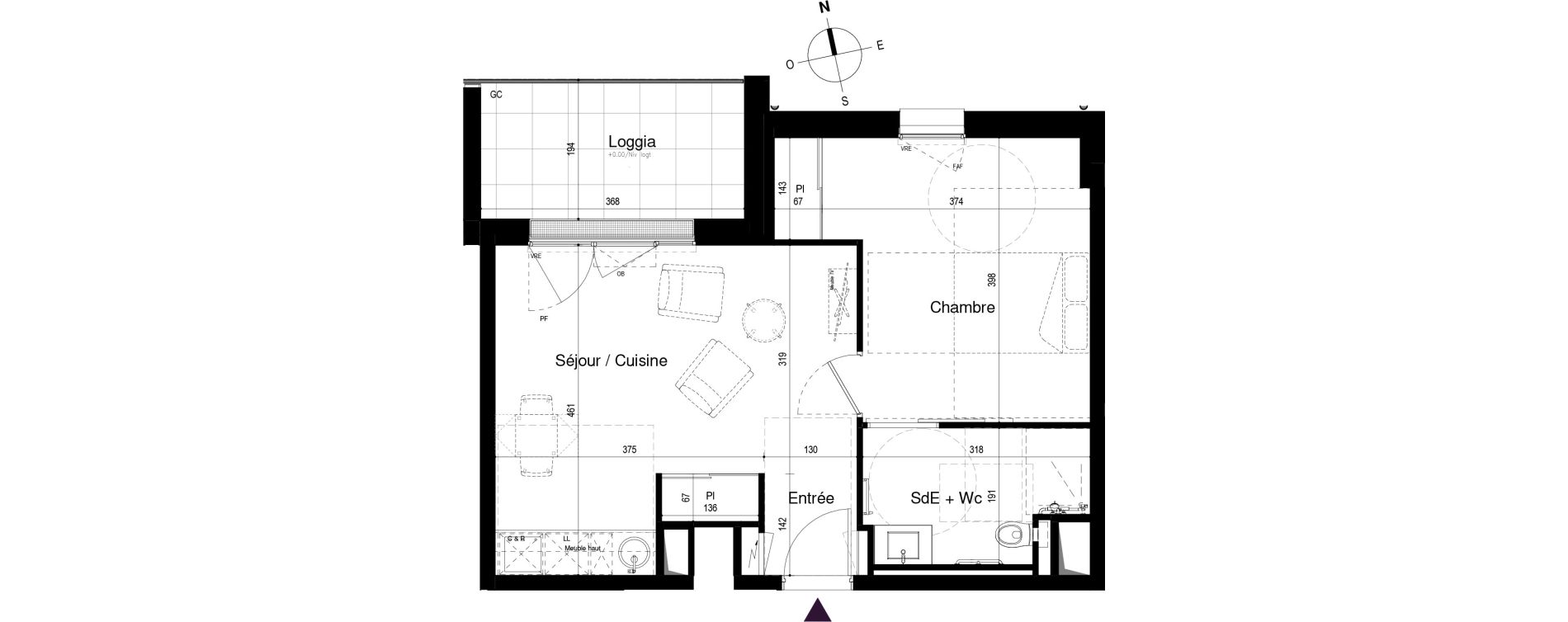 Appartement T2 meubl&eacute; de 41,93 m2 &agrave; Loctudy Centre