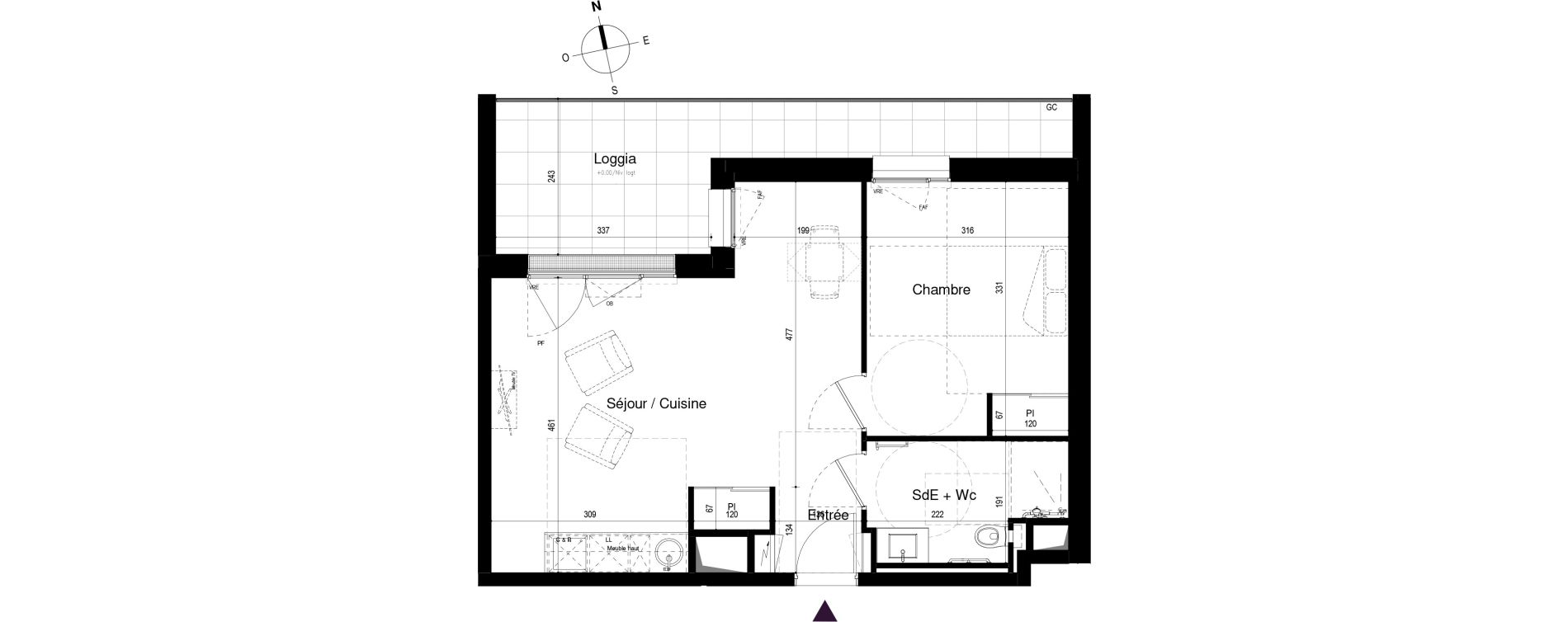 Appartement T2 meubl&eacute; de 46,61 m2 &agrave; Loctudy Centre