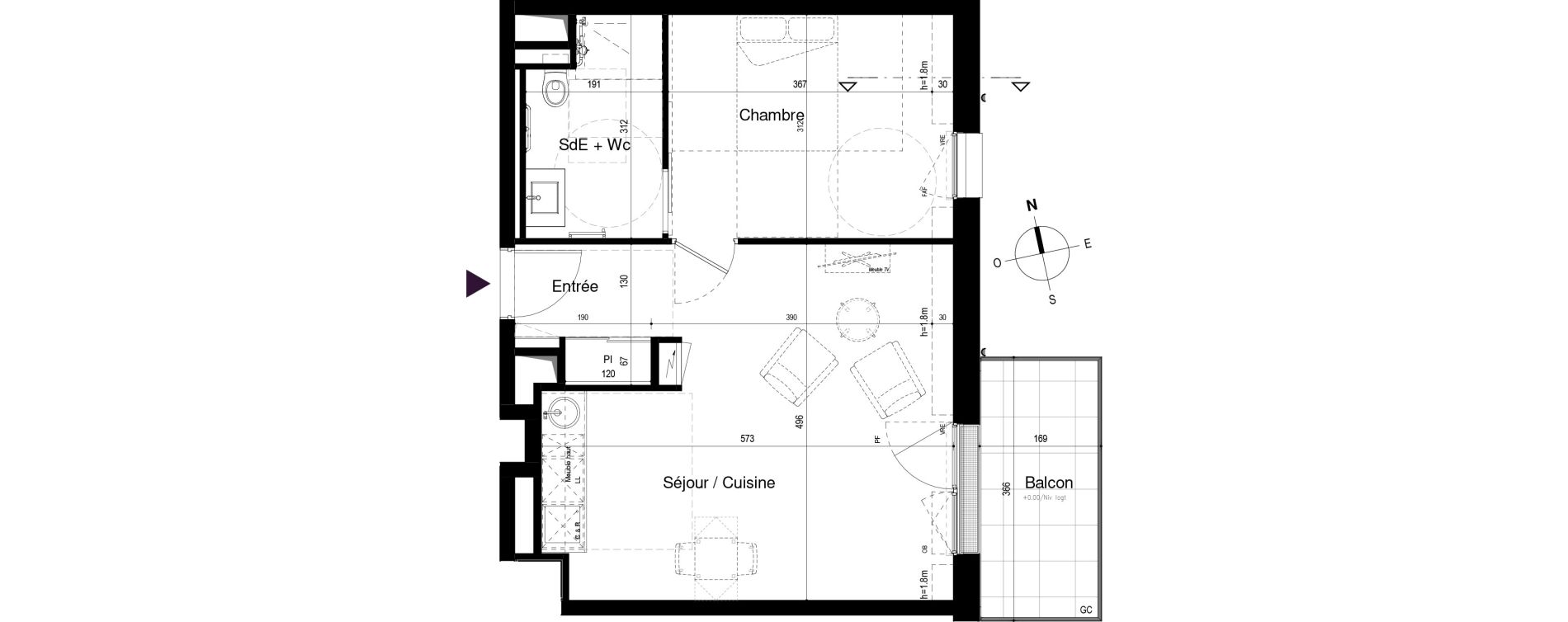 Appartement T2 meubl&eacute; de 44,48 m2 &agrave; Loctudy Centre