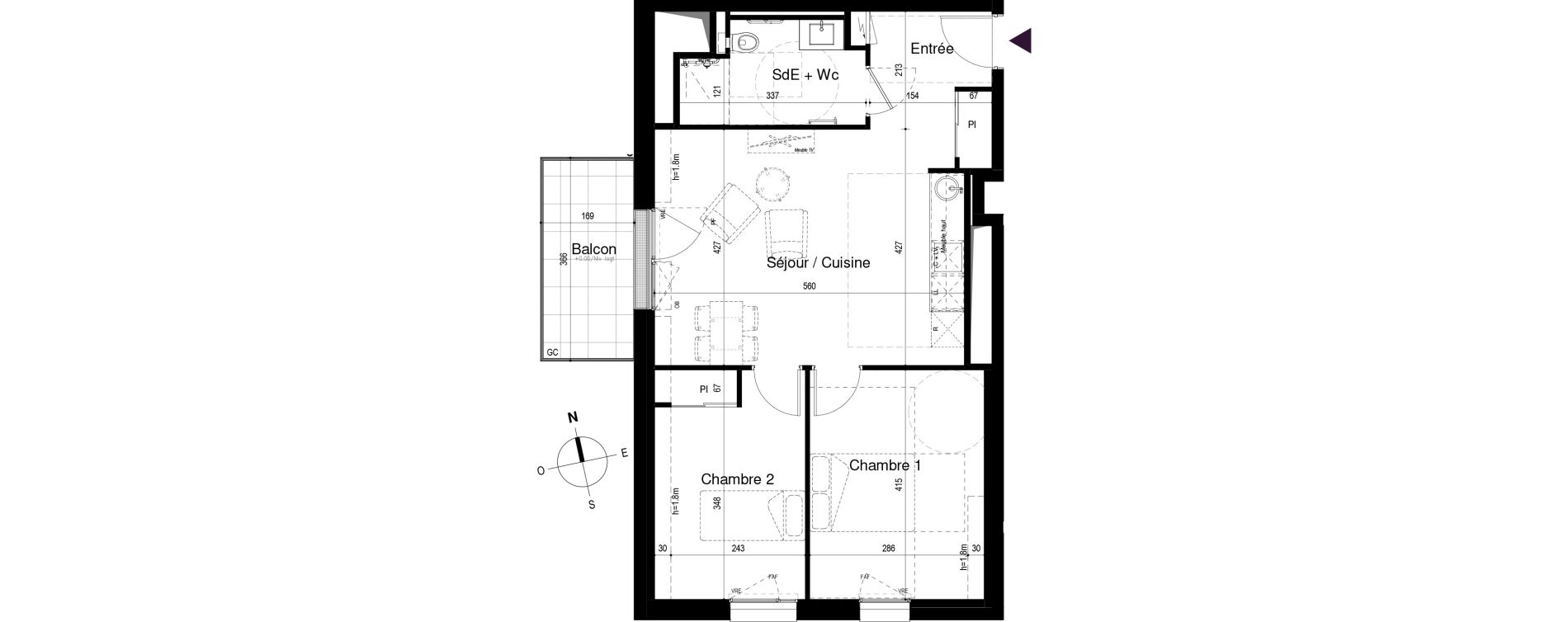 Appartement T3 meubl&eacute; de 56,39 m2 &agrave; Loctudy Centre