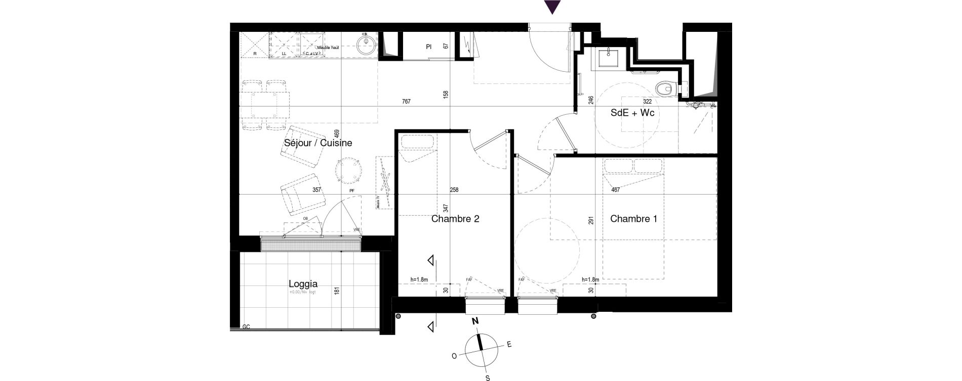 Appartement T3 meubl&eacute; de 56,15 m2 &agrave; Loctudy Centre