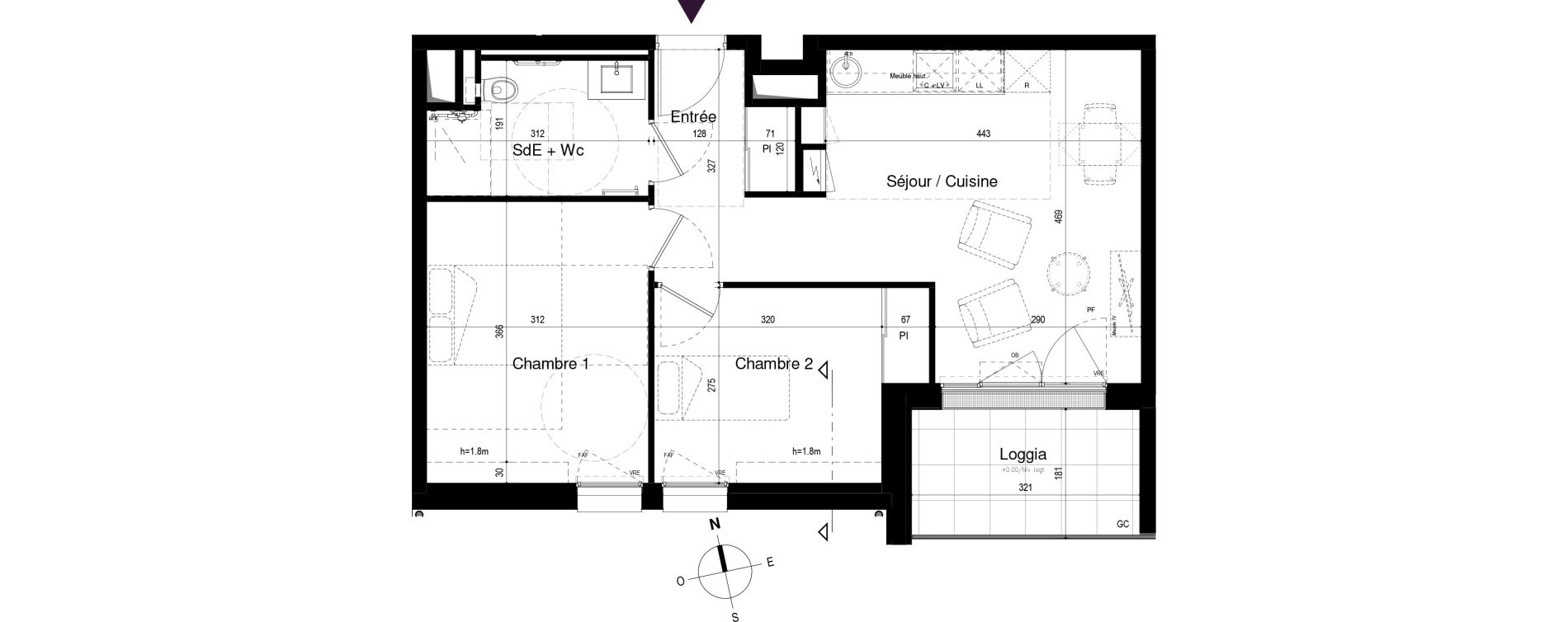 Appartement T3 meubl&eacute; de 51,46 m2 &agrave; Loctudy Centre