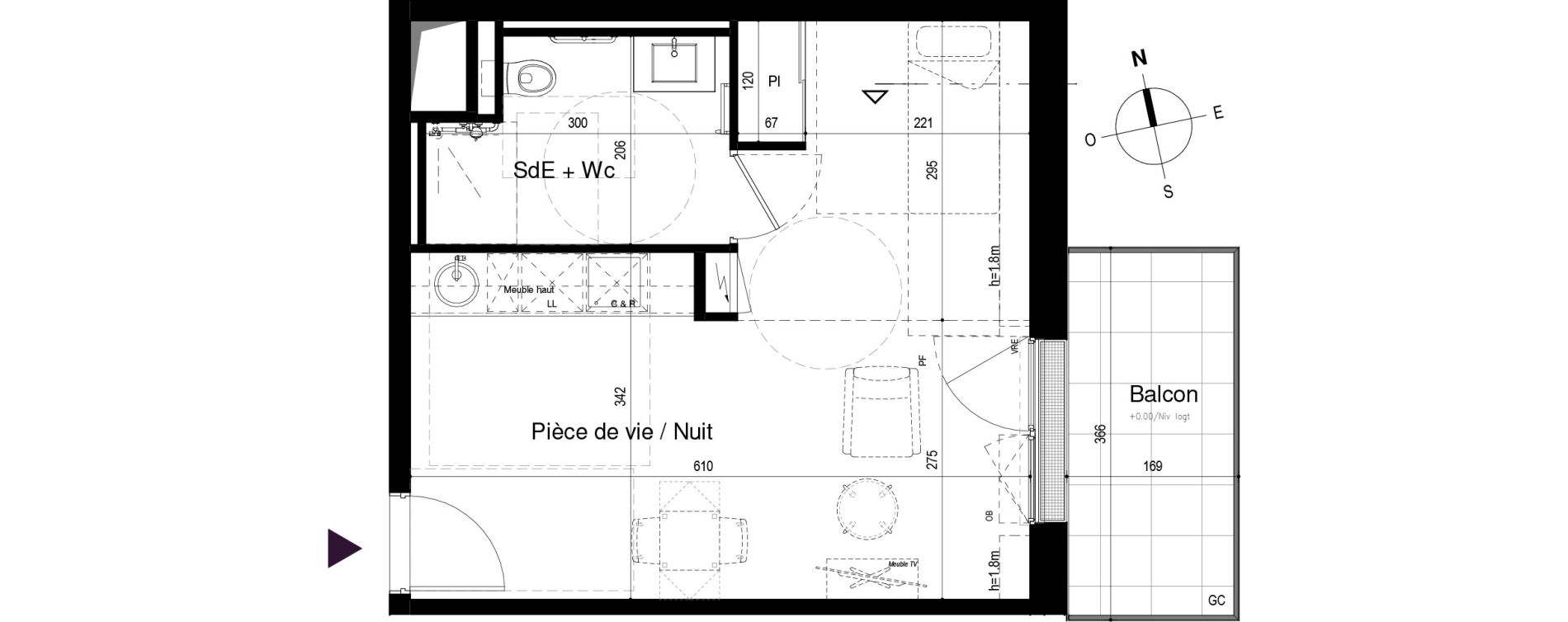 Appartement T1 meubl&eacute; de 31,54 m2 &agrave; Loctudy Centre