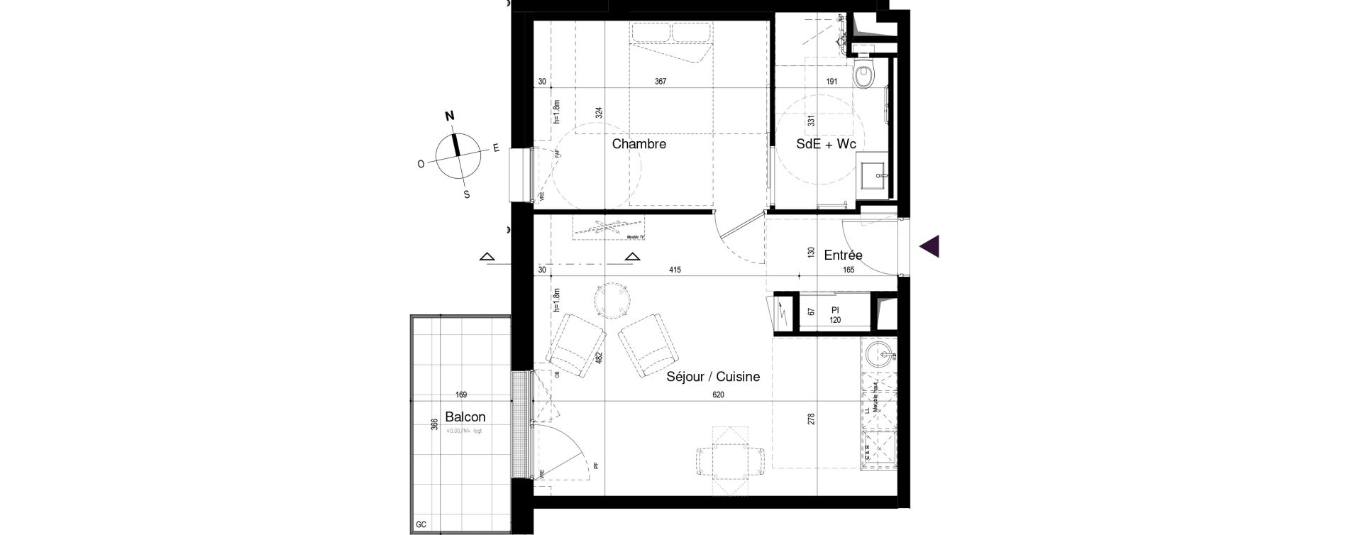 Appartement T2 meubl&eacute; de 45,06 m2 &agrave; Loctudy Centre
