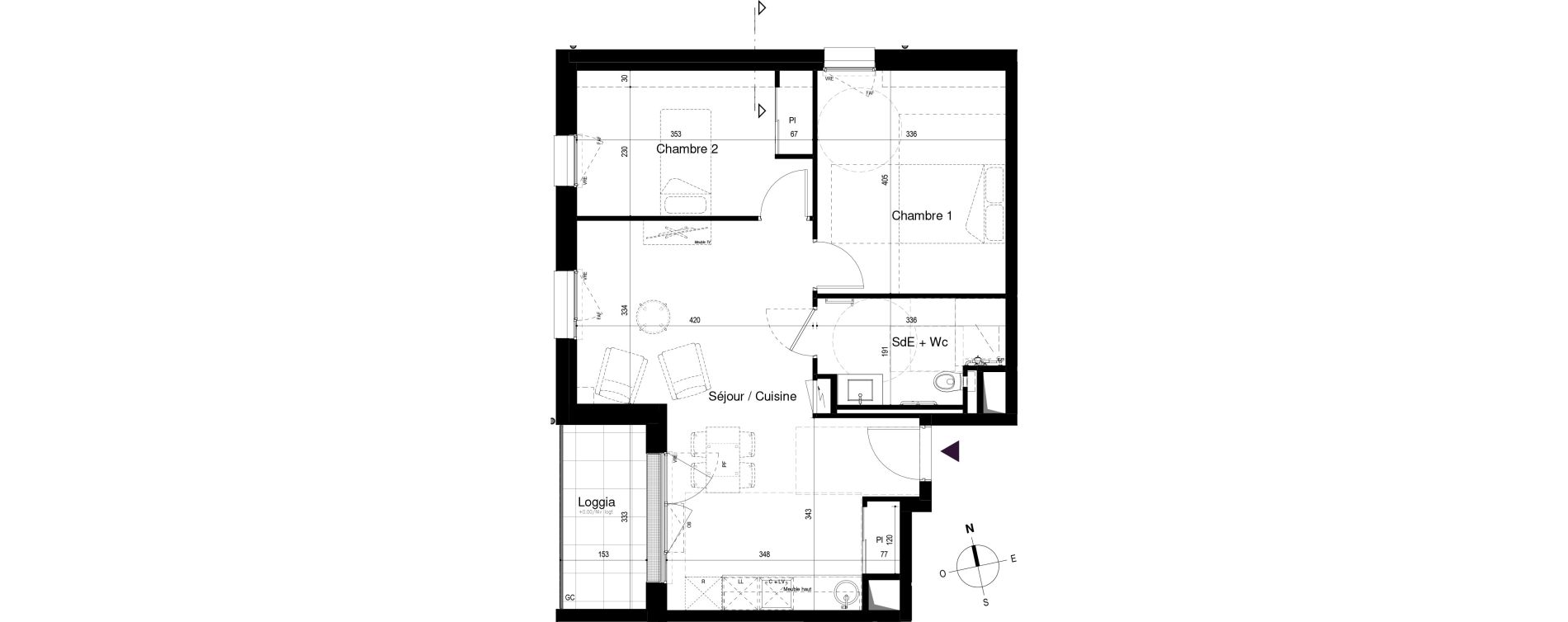 Appartement T3 meubl&eacute; de 56,54 m2 &agrave; Loctudy Centre