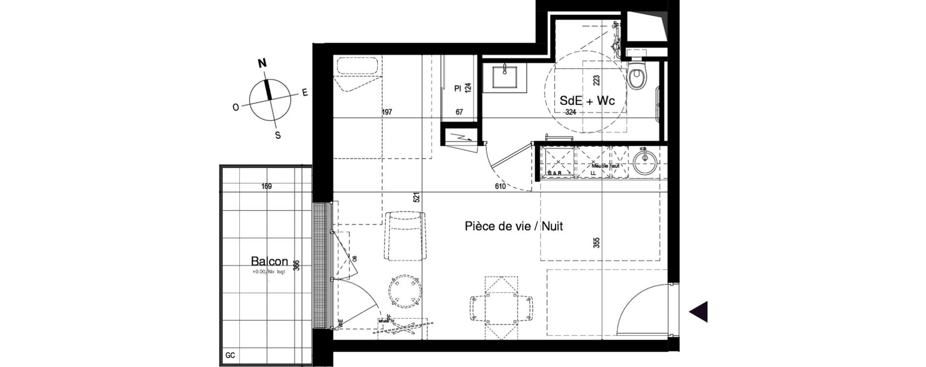 Appartement T1 meubl&eacute; de 31,35 m2 &agrave; Loctudy Centre