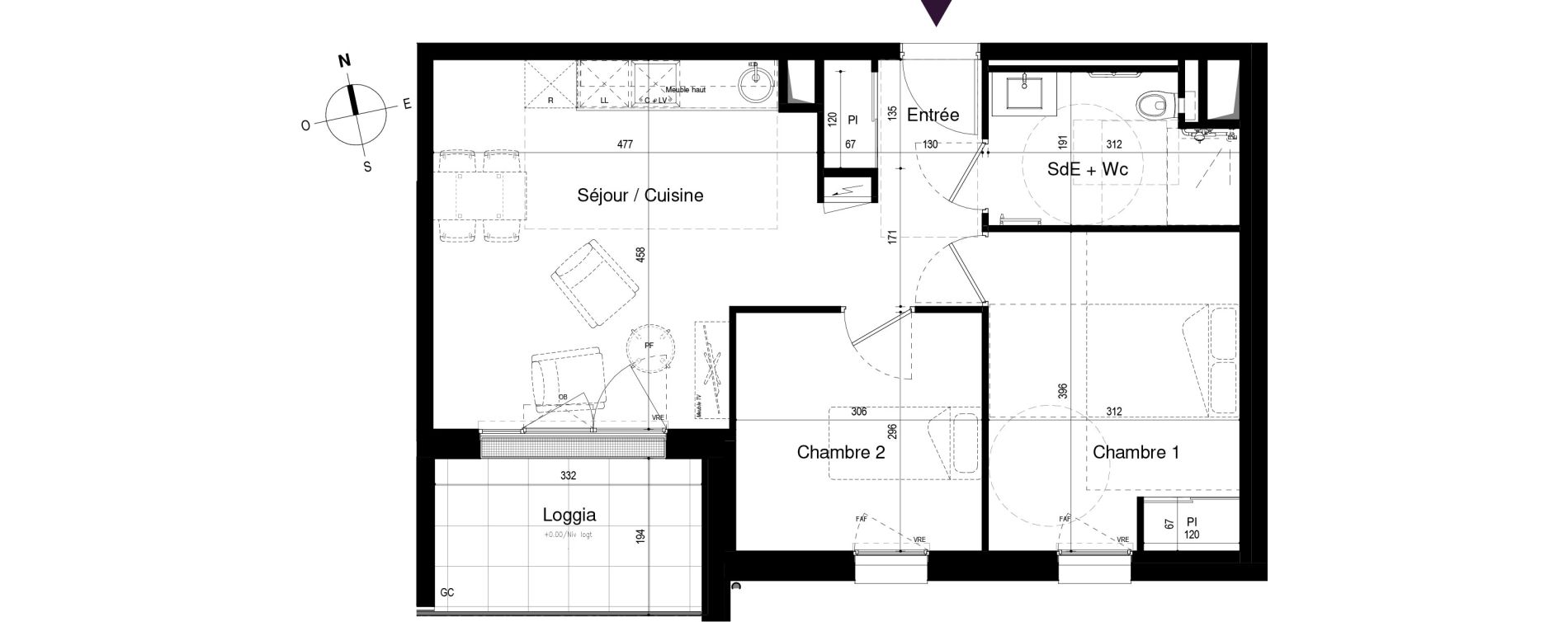 Appartement T3 meubl&eacute; de 52,51 m2 &agrave; Loctudy Centre
