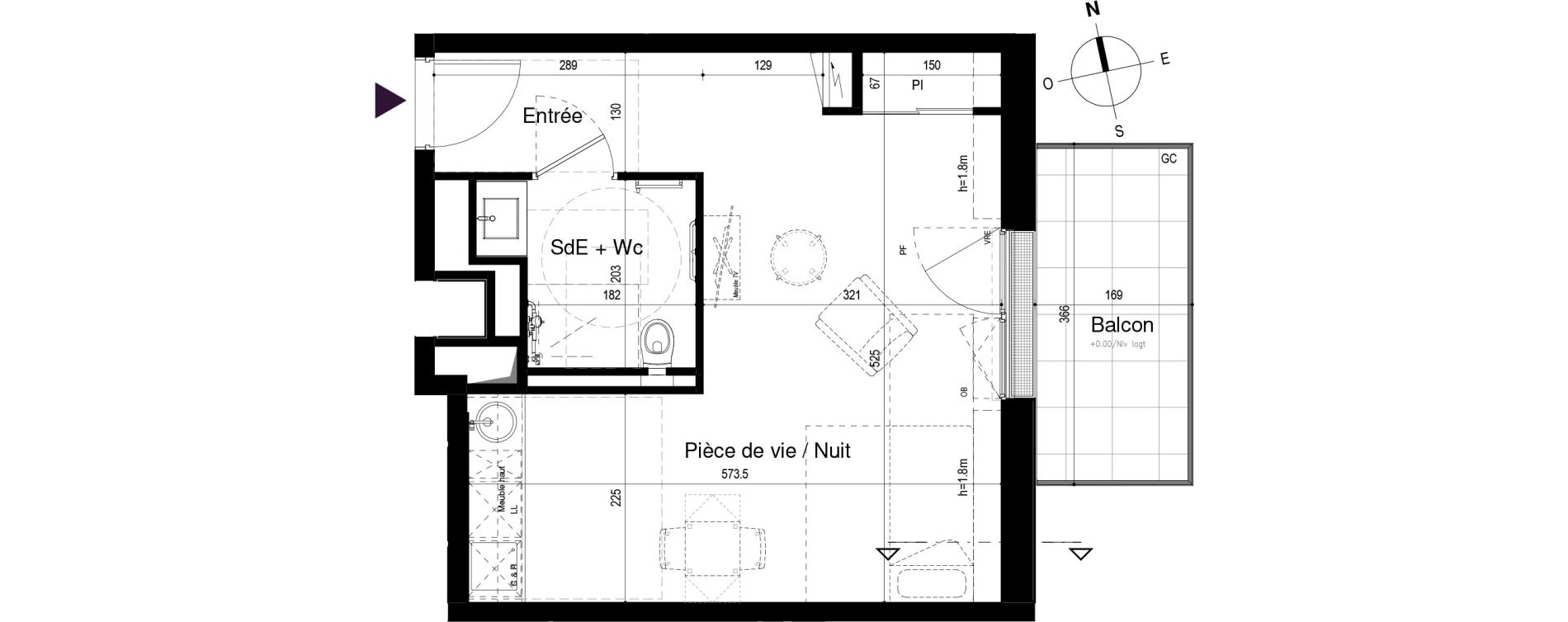 Appartement T1 meubl&eacute; de 31,16 m2 &agrave; Loctudy Centre