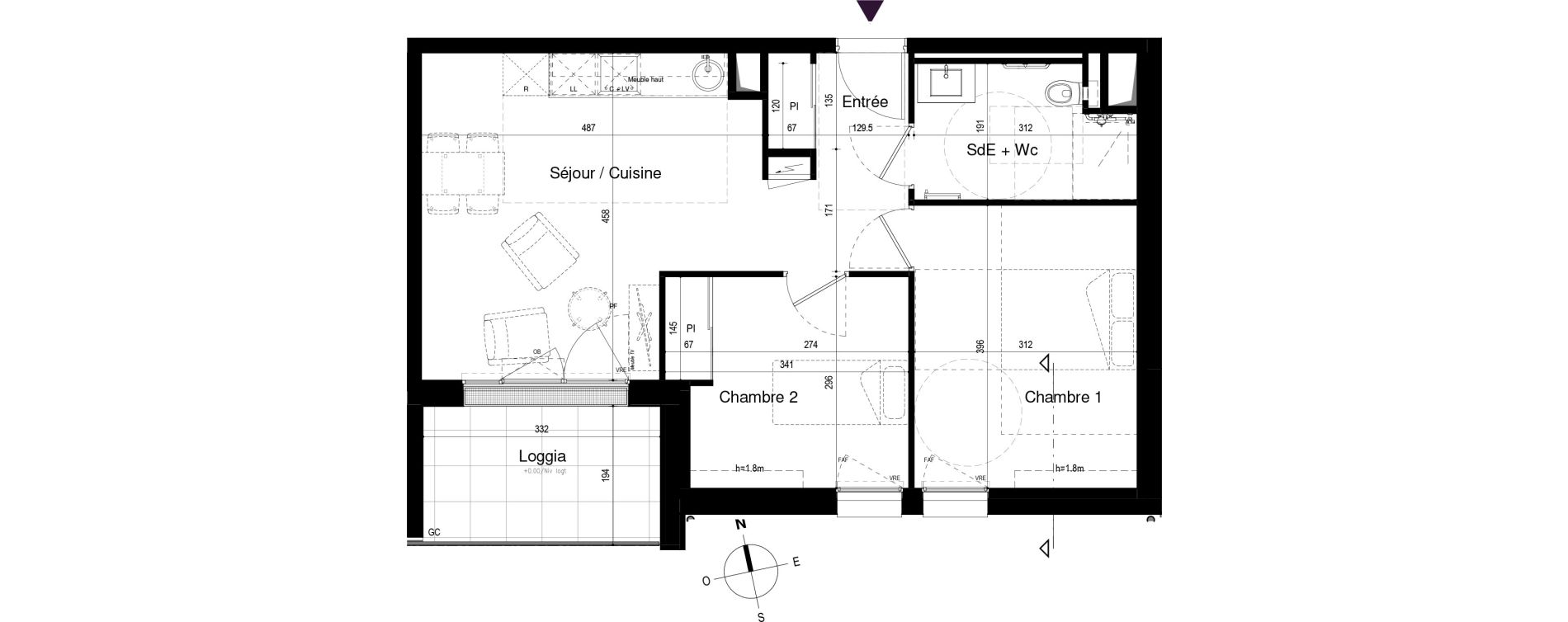Appartement T3 meubl&eacute; de 51,62 m2 &agrave; Loctudy Centre