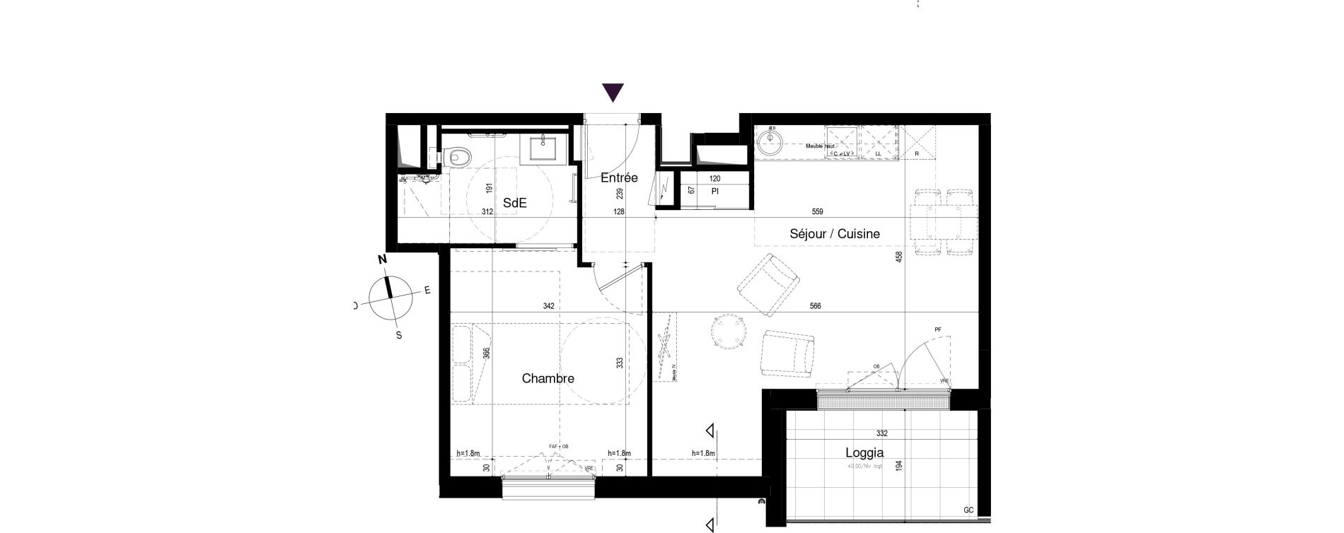 Appartement T2 meubl&eacute; de 47,57 m2 &agrave; Loctudy Centre
