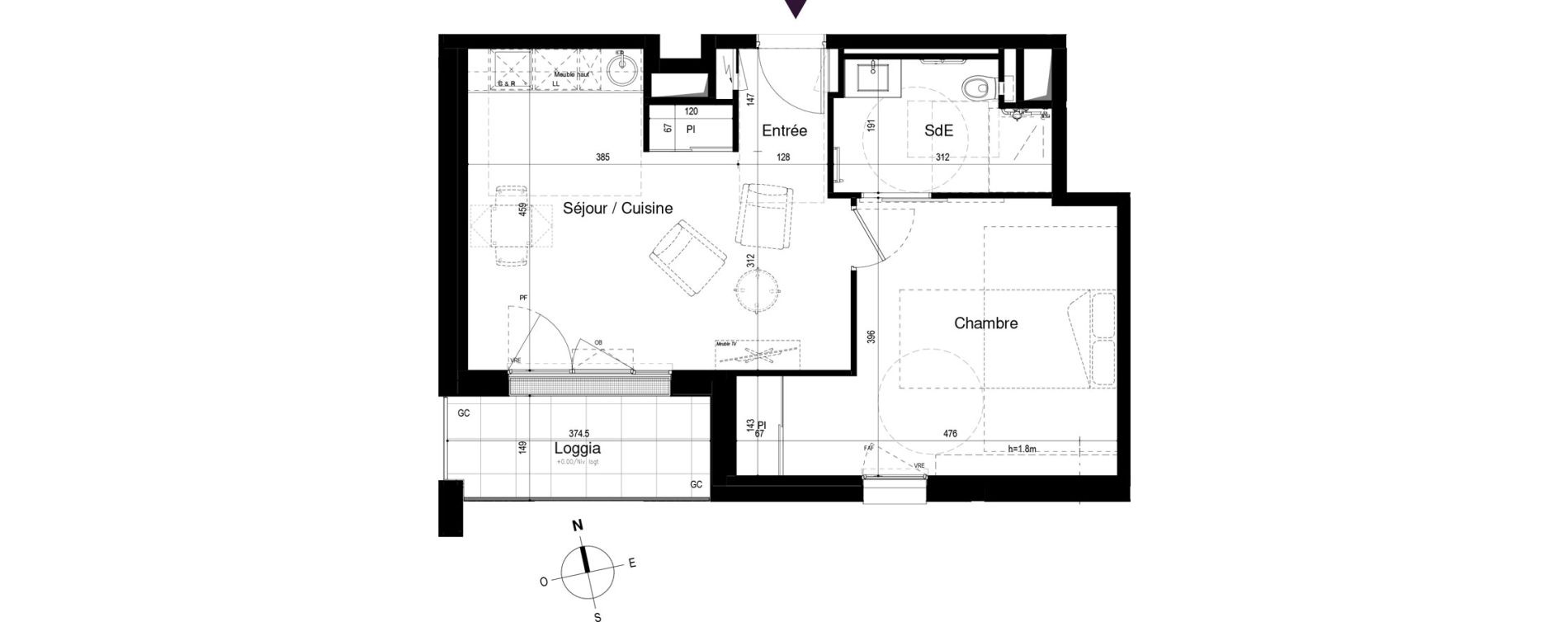 Appartement T2 meubl&eacute; de 44,95 m2 &agrave; Loctudy Centre