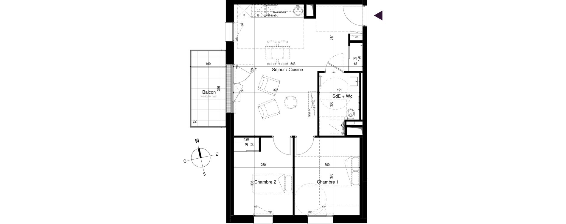 Appartement T3 meubl&eacute; de 57,80 m2 &agrave; Loctudy Centre
