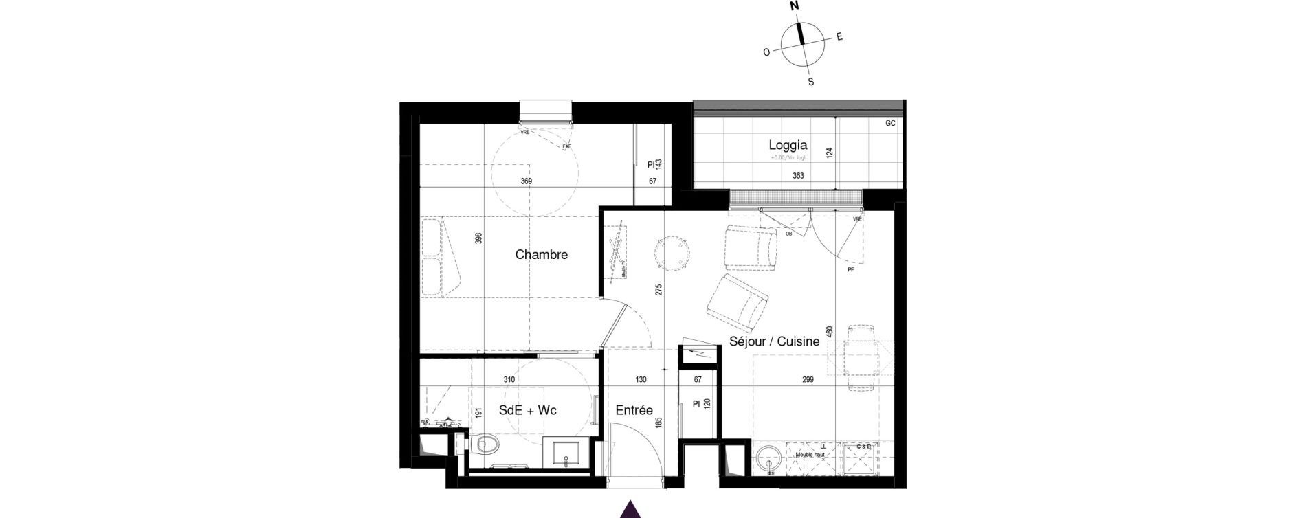 Appartement T2 meubl&eacute; de 41,42 m2 &agrave; Loctudy Centre